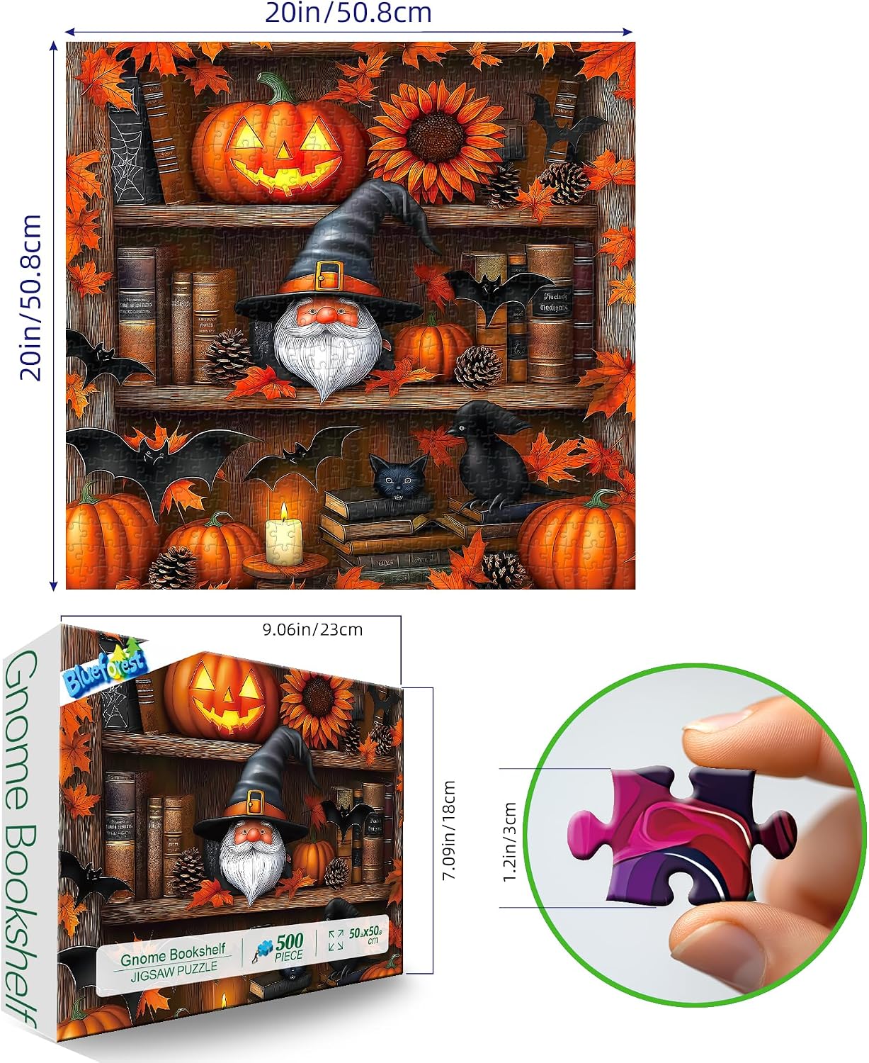Detalle de Blueforest BFJIUJIU-00952 Halloween Bookshelf 500-Piece Jigsaw Puzzle