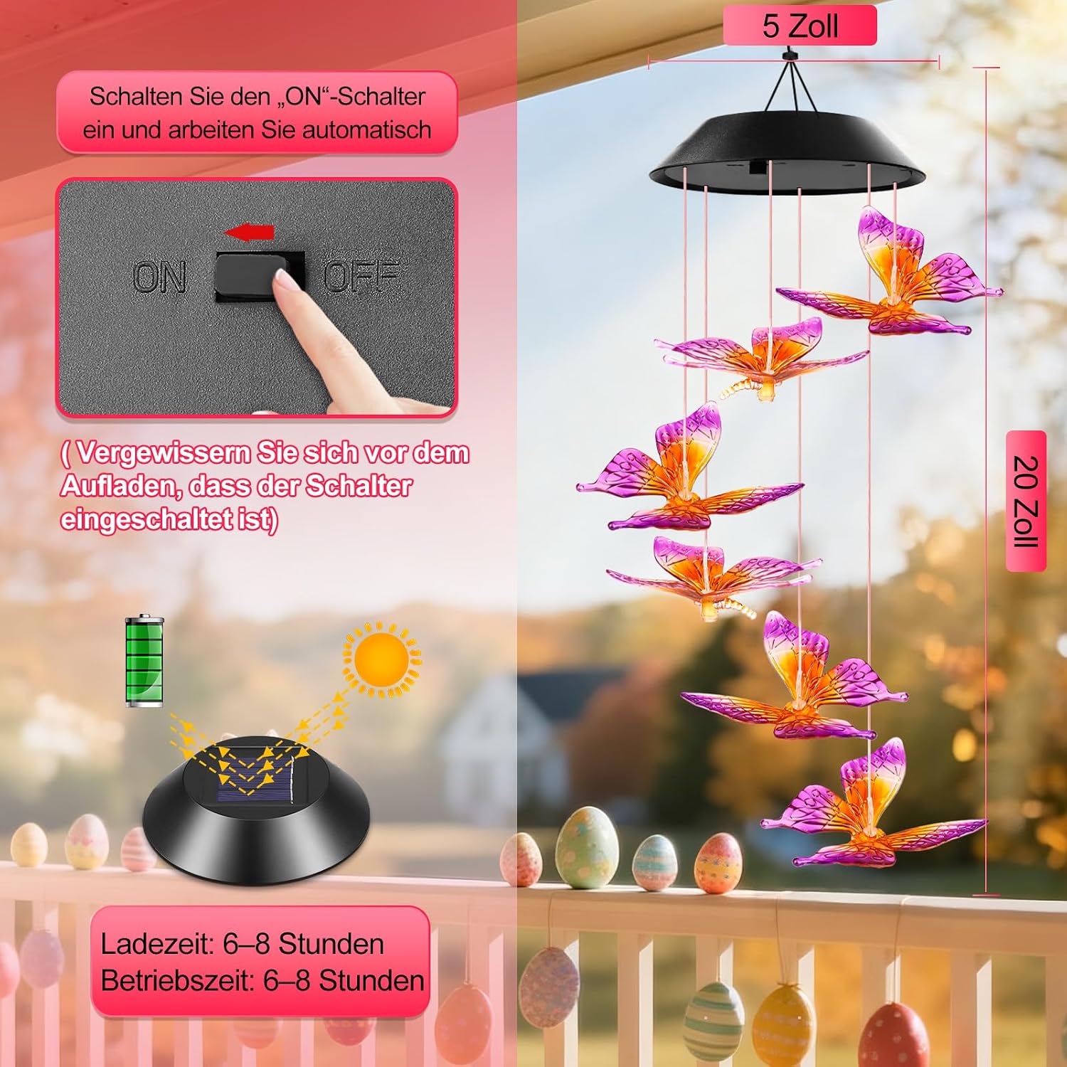 Thumbnail 5 de Osterdeko Solar Windspiel Schmetterling