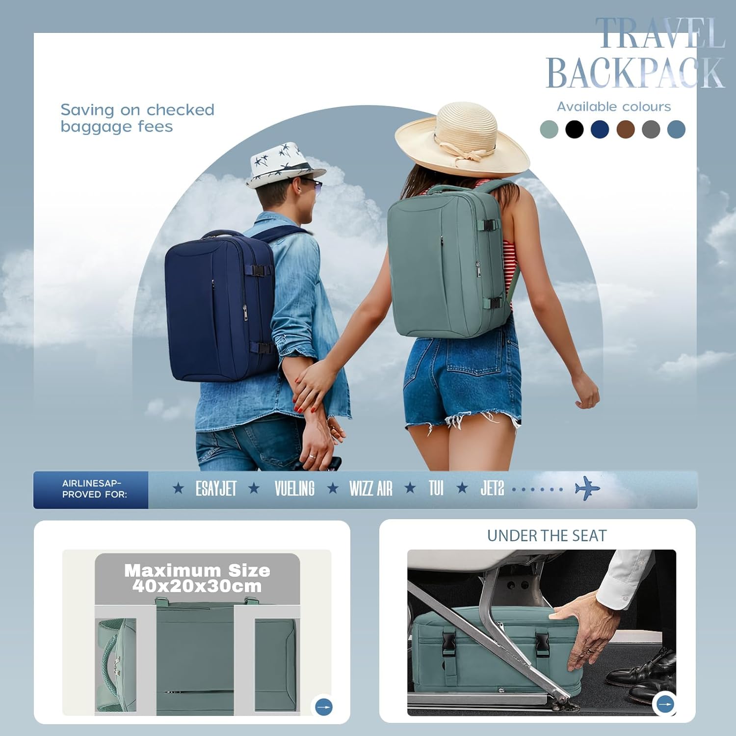 Detalle 2 de Xkdoai Ryanair cabin bag 40x30x20 travel backpack