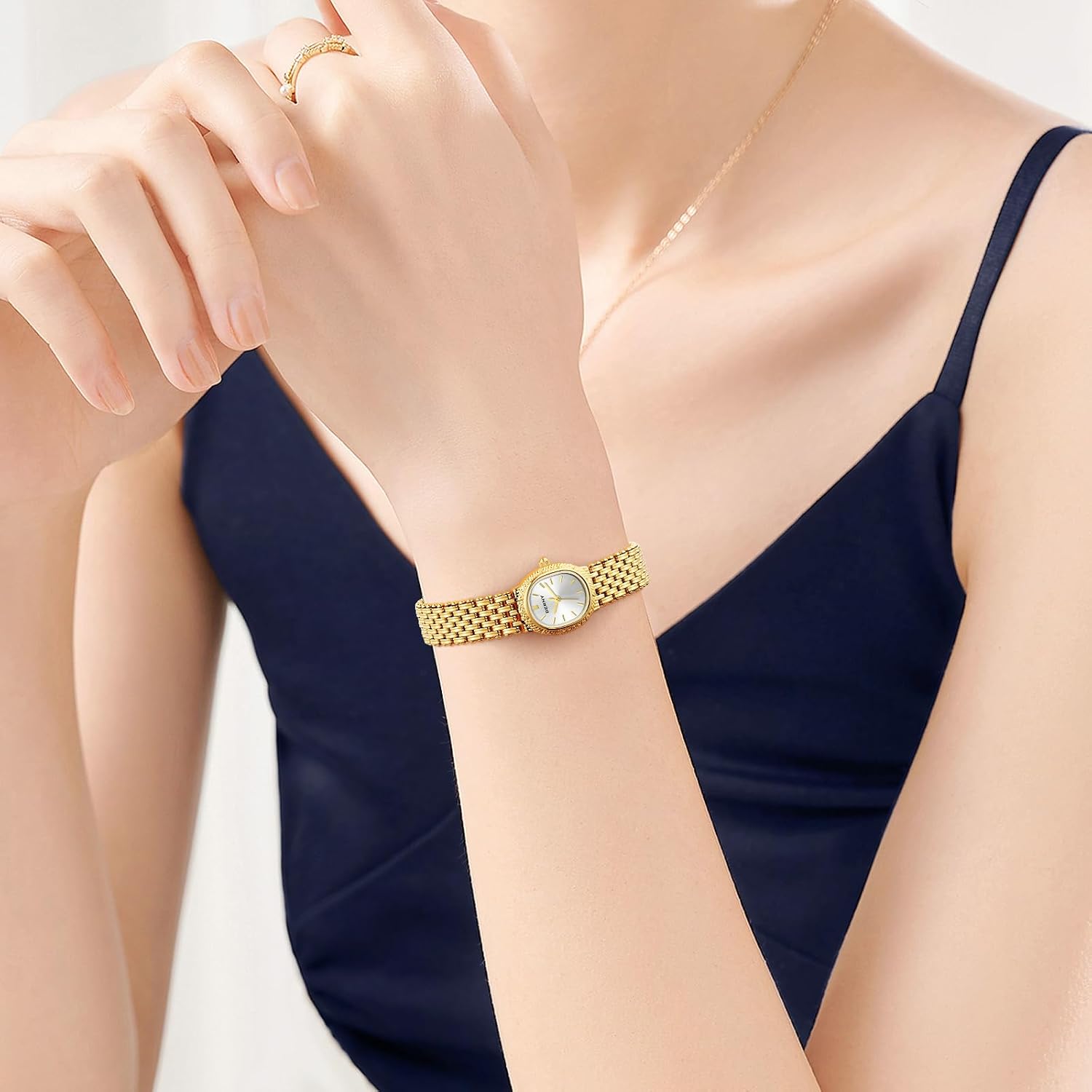 Thumbnail 4 de BERNY Gold Uhr Damen Oval Quarz Damenuhr