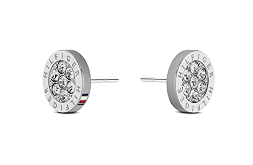 Detalle de Tommy Hilfiger Ohrstecker Damen Edelstahl mit Kristallen – 10 mm, Flaggenlogo