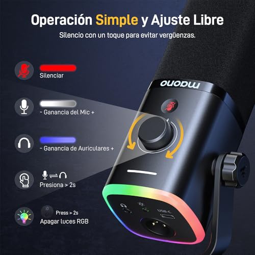 Detalle de MAONO PD100X: Microfono Gaming Dinámico USB/XLR para Streaming y Podcasting