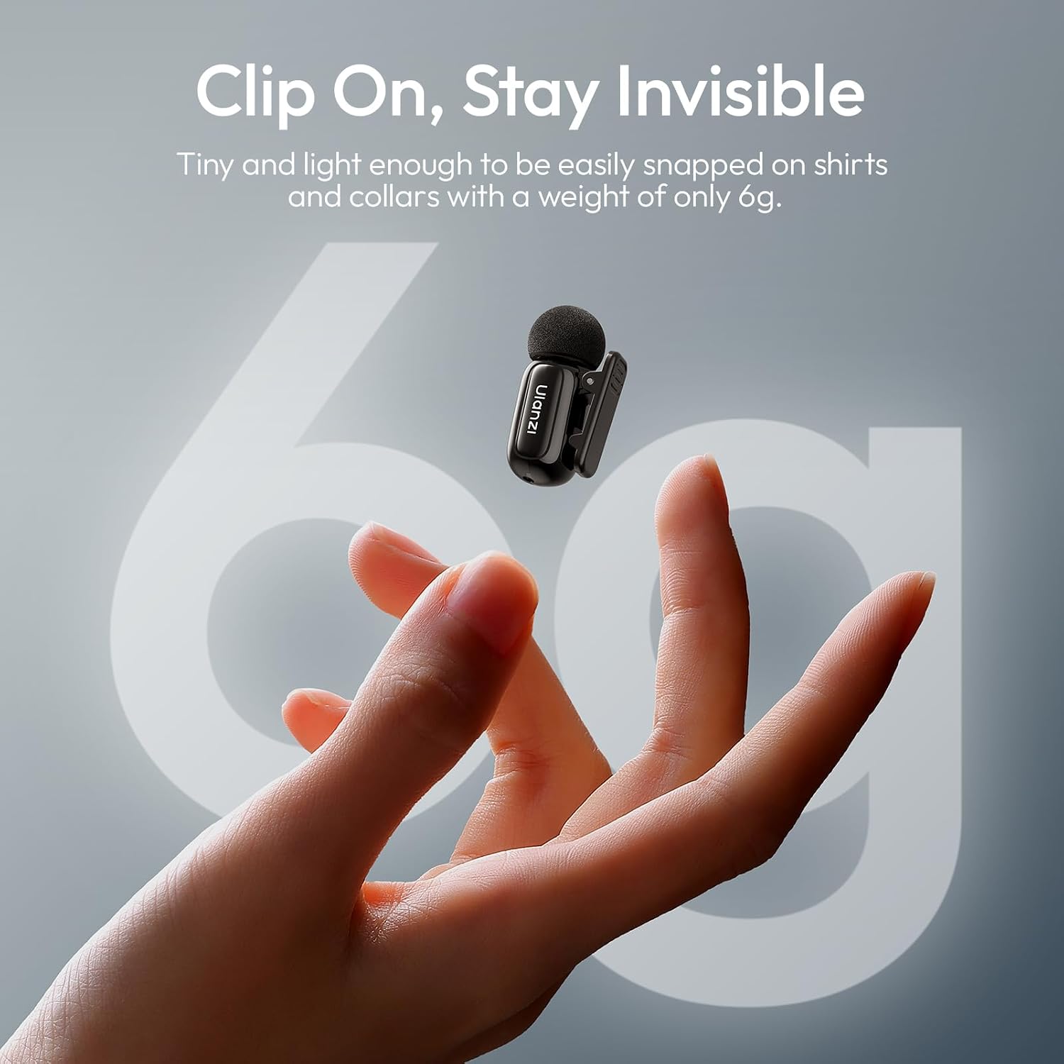 Detalle 2 de ULANZI A200 Mini Wireless-Lavaliermikrofon für iPhone & Android: kompakt, bis 100 m Reichweite, 30 h Akkulaufzeit