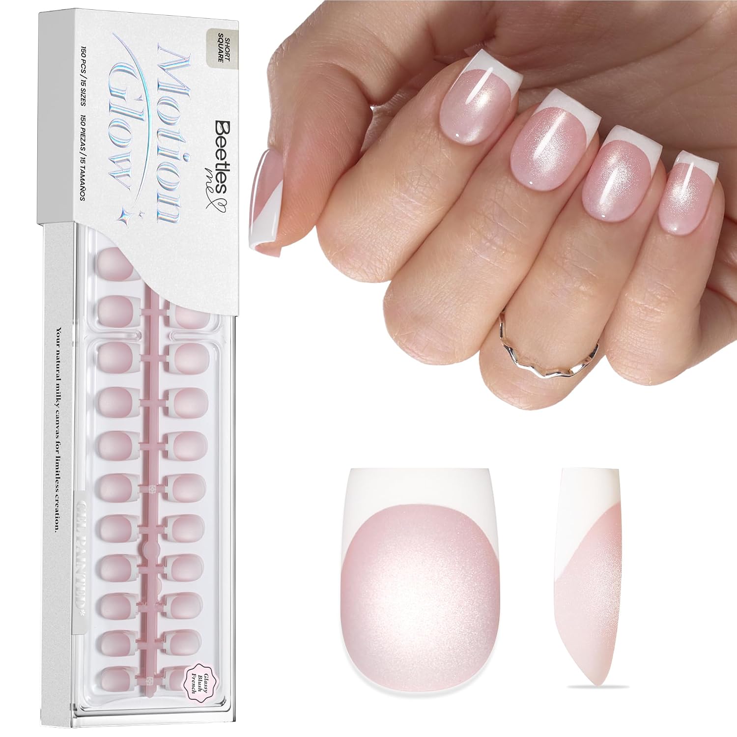 Detalle de Beetles Enchanted Aurora Cat Eye Press On Nails (Gel Polish) — Medium Almond, 7 Colors, 16 Sizes, 224 Pieces
