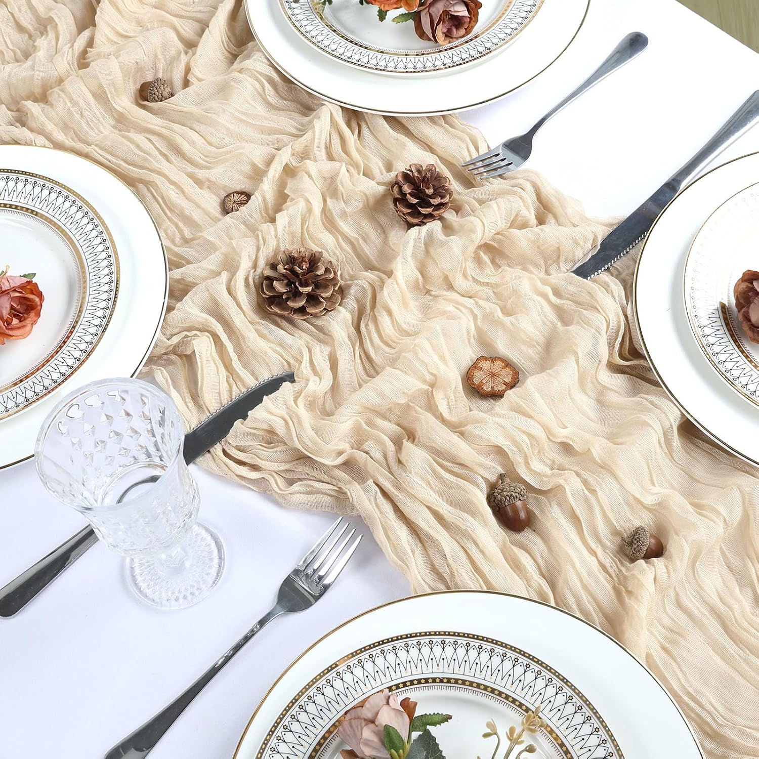 Thumbnail 3 de Beige Cheesecloth Table Runner 10ft