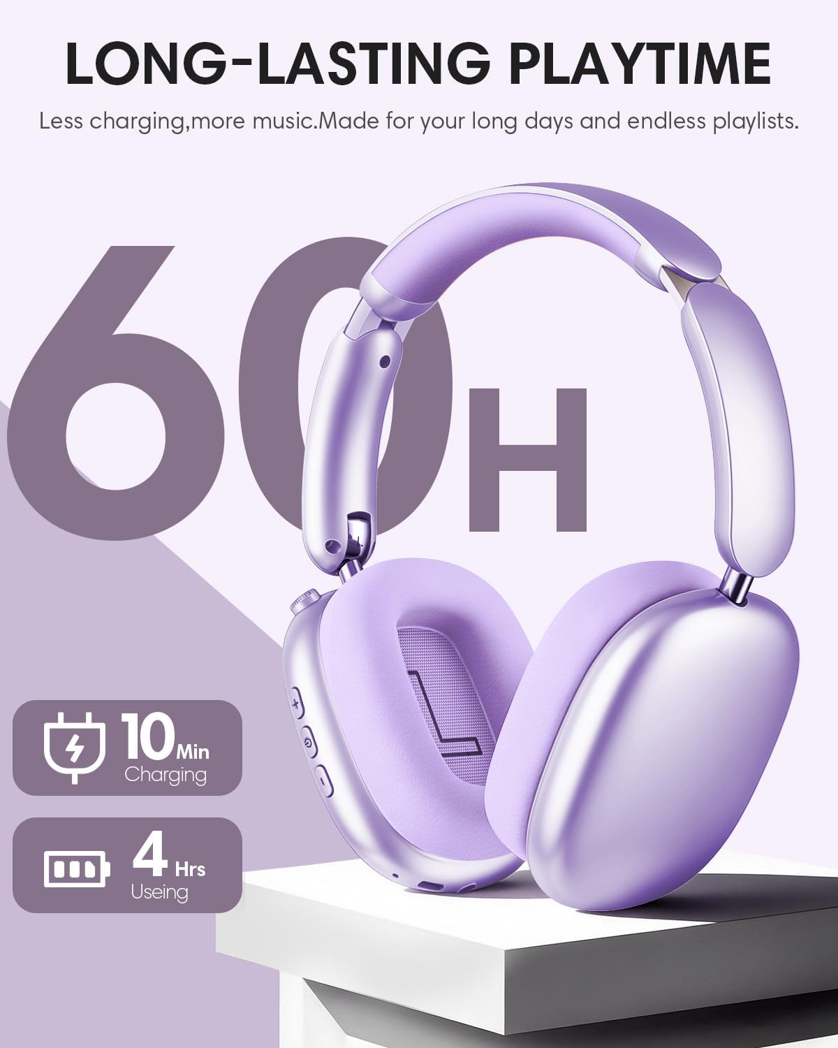 Thumbnail 4 de Wentronic Y02 Active Noise Cancelling Headphones – Wireless Over-Ear, Bluetooth 5.4, 60H Playback, Foldable & Travel-Ready (Purple)
