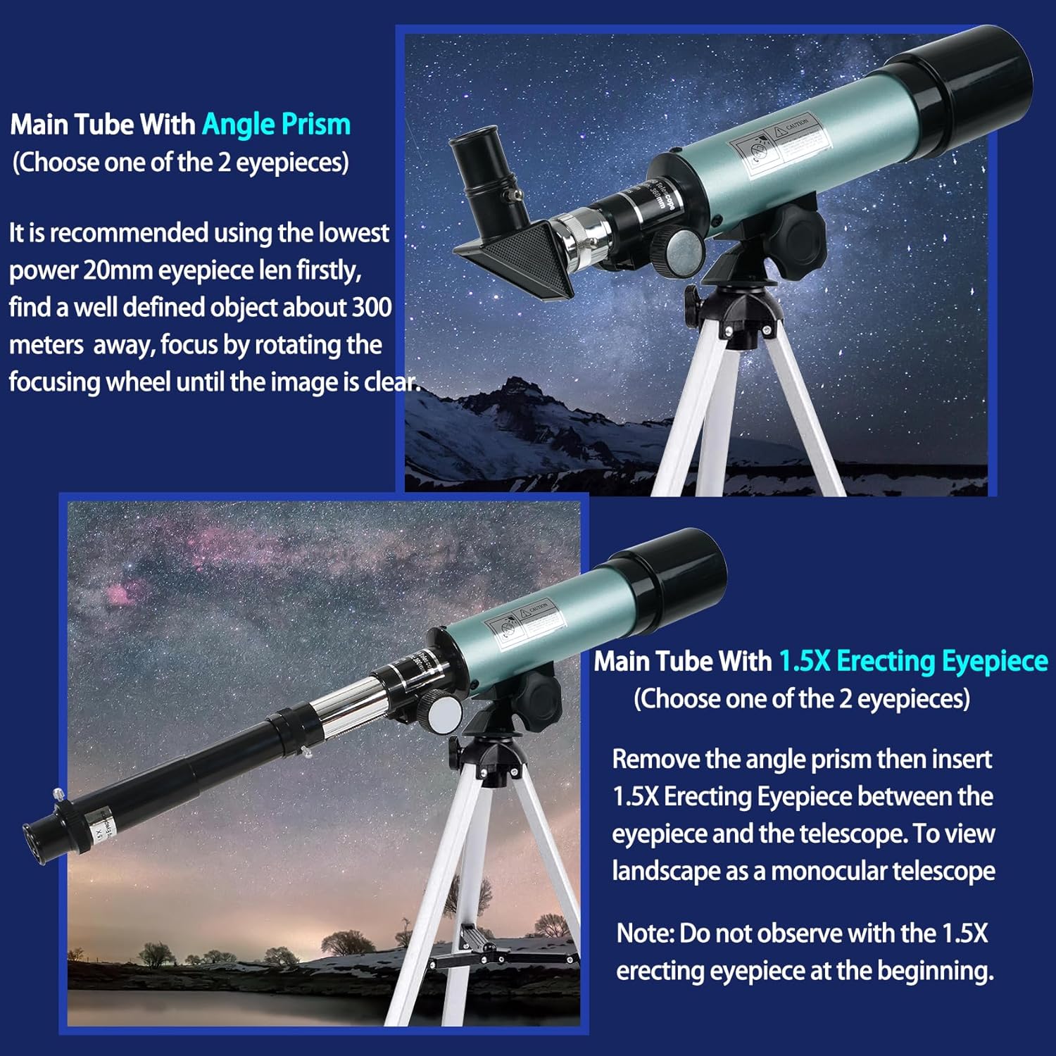 Detalle de Misilmp Kids Astronomy Telescope 360/50mm 90X Outdoor Monocular Space Telescope with Tripod – Blue