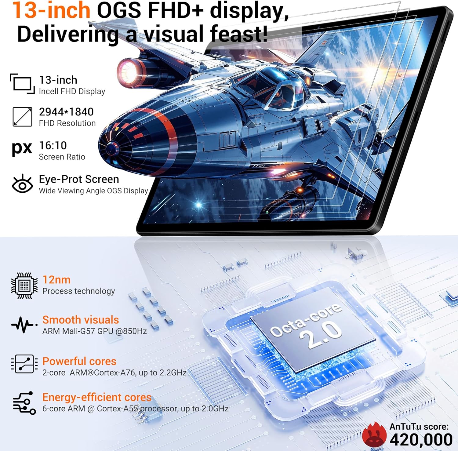 Thumbnail 3 de BEYNIVAN Tablet13 Pollici Android 15 con 4G/5G, 36GB RAM+512GB ROM, Espansione microSD, 13MP+8MP, Gemini AI e Tastiera incluse