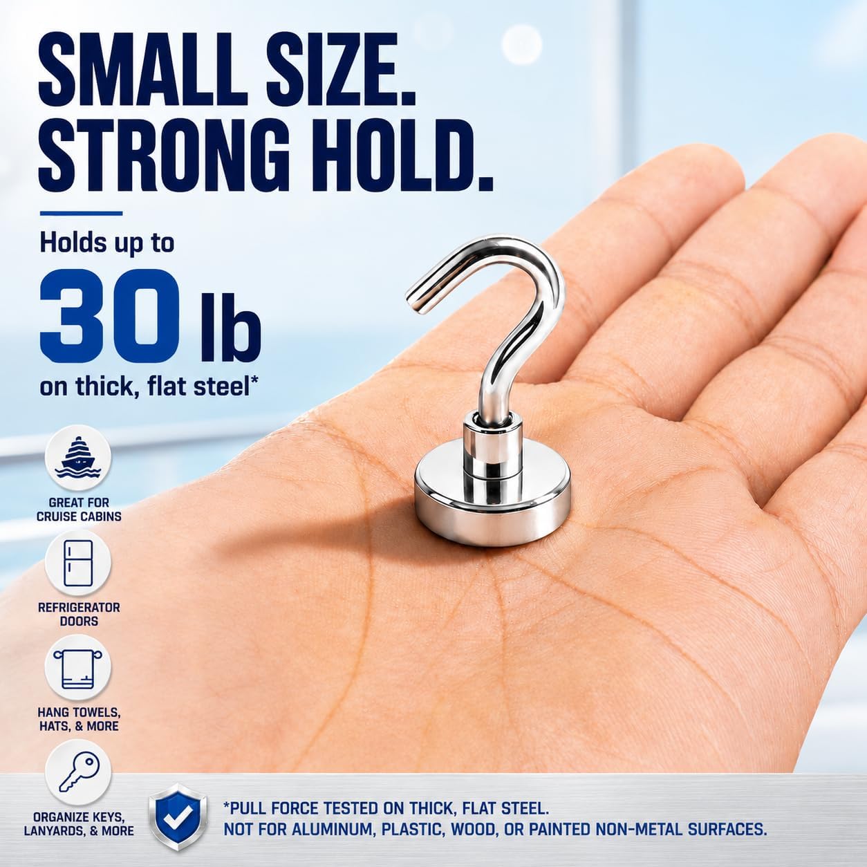 Detalle 2 de Neosmuk NMH17x10Silver20250828CA Magnetic Hooks, Silver, 10-Pack, 30 lb