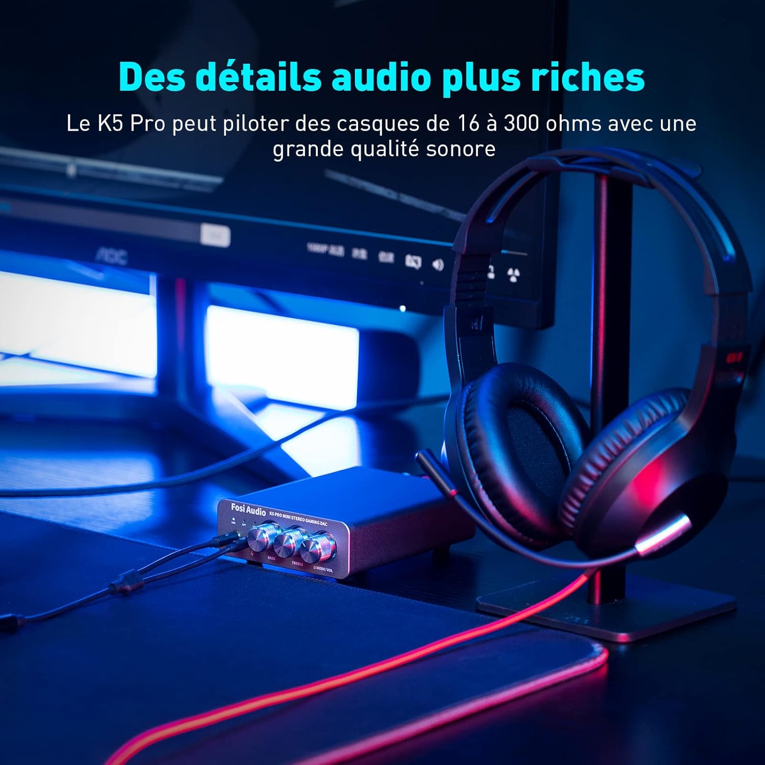 Thumbnail 3 de Fosi Audio K5 Pro : Amplificateur casque USB-C DAC HiFi pour PS5/PC/MAC avec sortie AUX/RCA