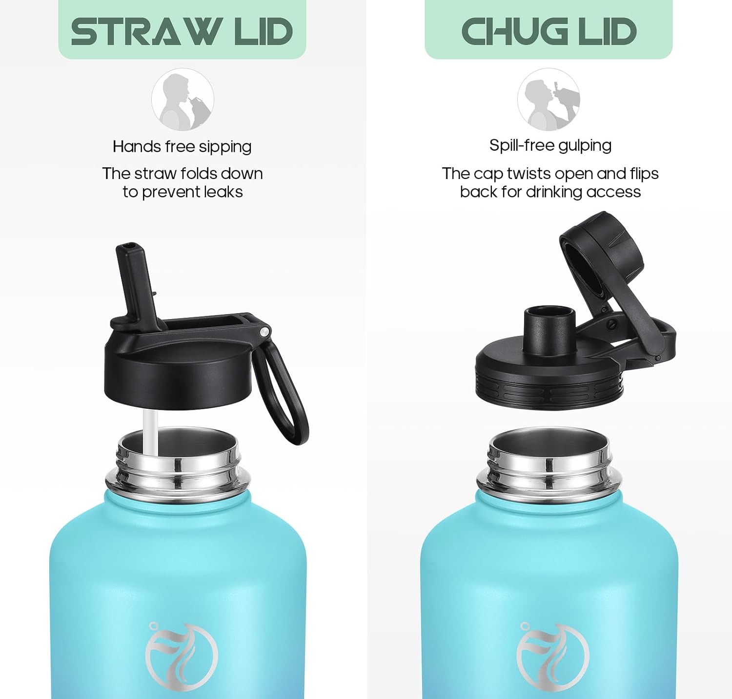Thumbnail 1 de HydroPal vacuum insulated stainless steel water bottle (1.9L/1.2L/1L/750ml/500ml) with straw & spout lids