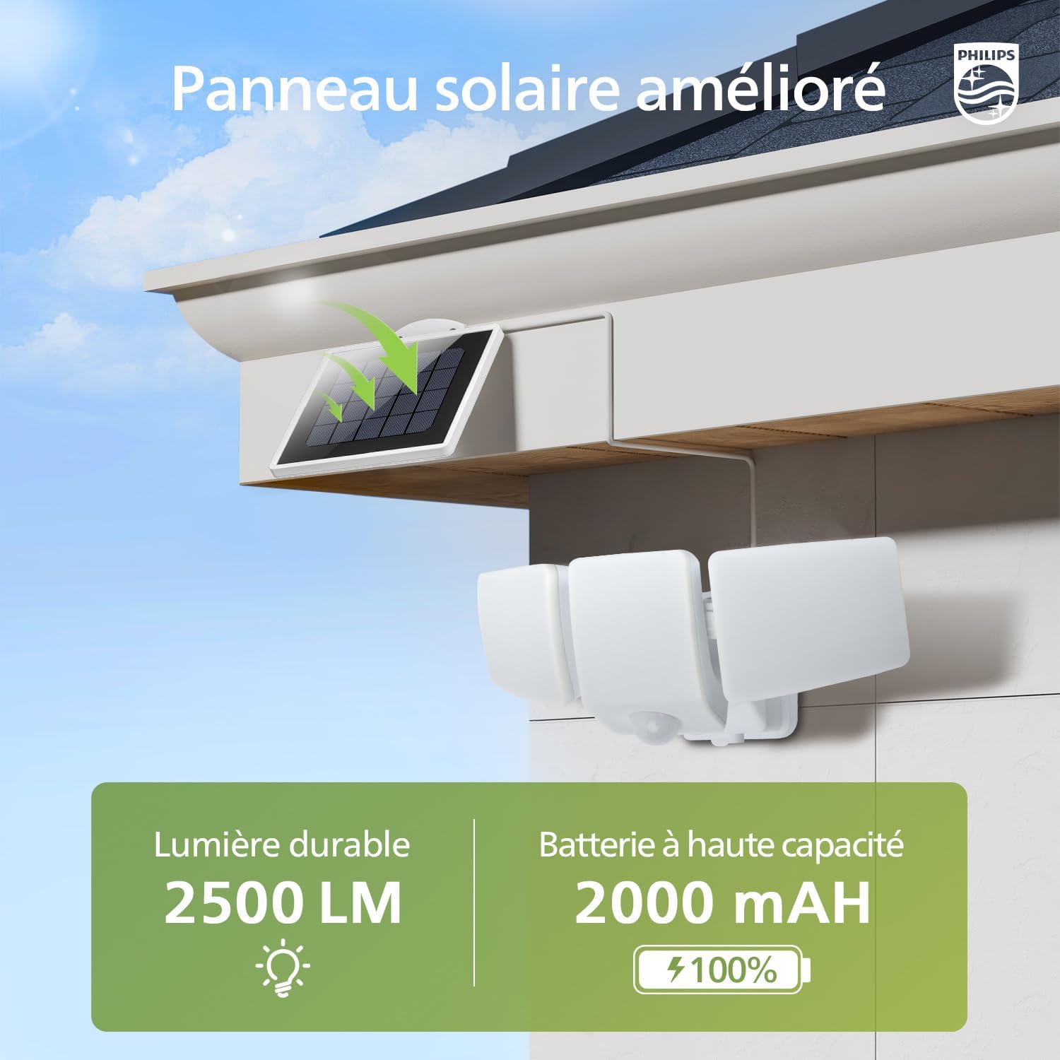 Thumbnail 6 de Philips lampe de Sécurité Solaires 3600LM: projecteur extérieur à 3 têtes, détecteur de mouvement PIR et panneau séparé