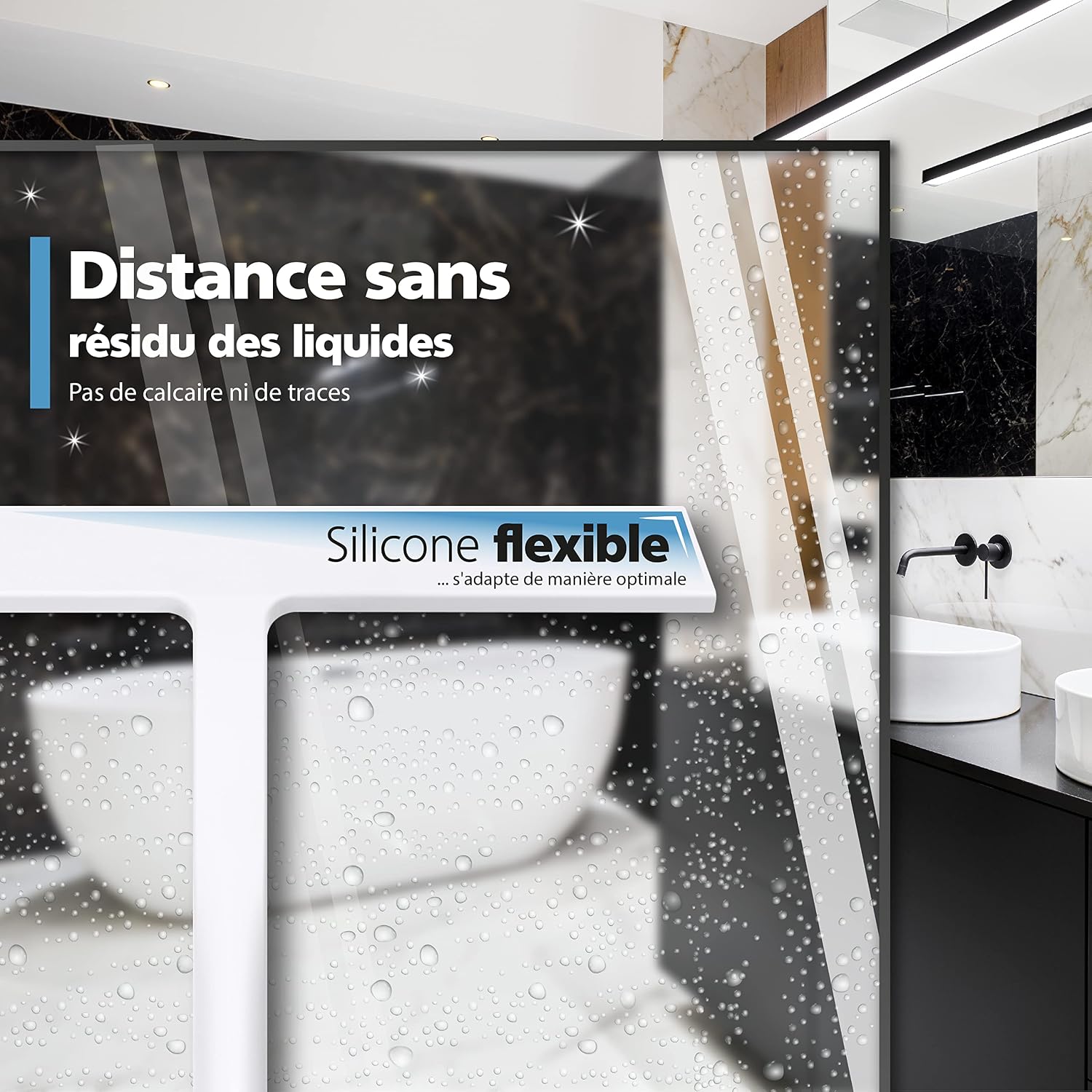 Detalle de Virea raclette de douche en silicone blanc (largeur 23 cm) avec suspension