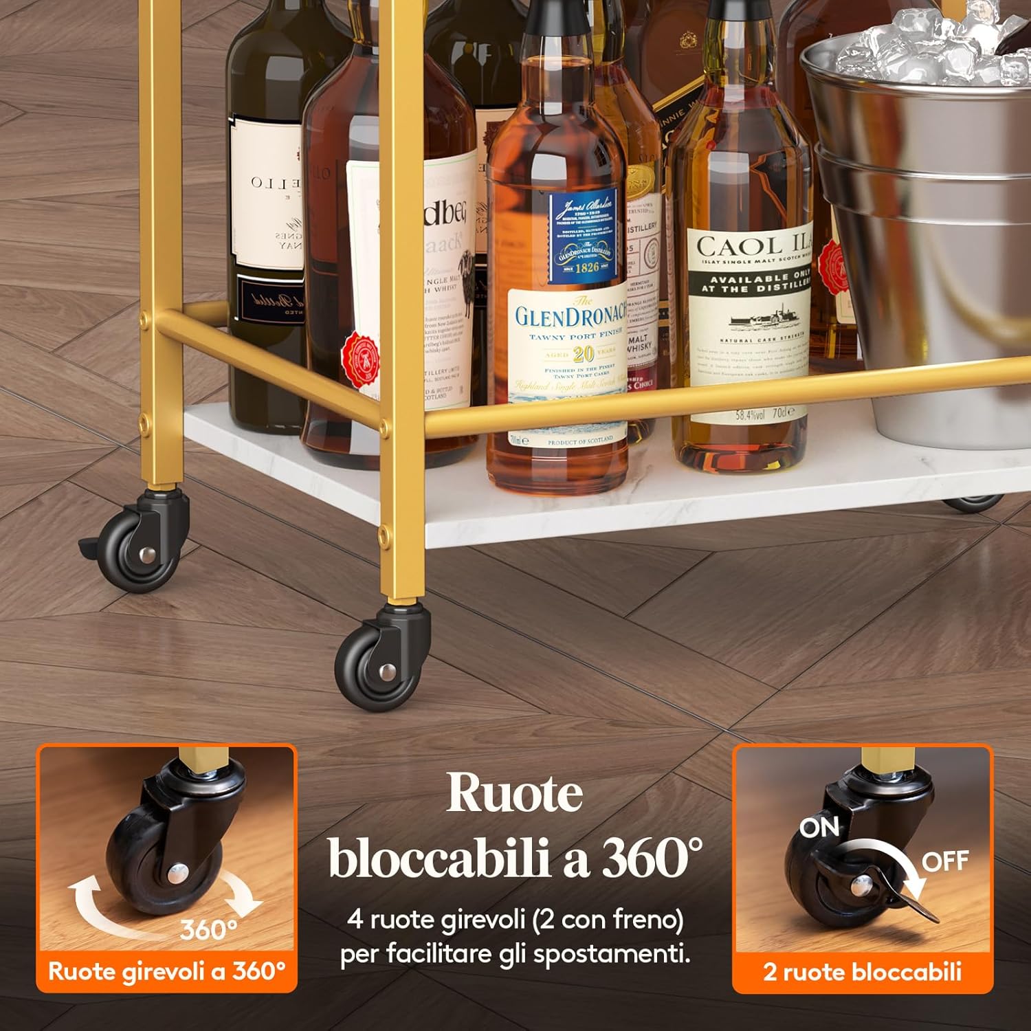 Detalle de Lifewit Carrello da Cucina a 3 Livelli con Ruote Blocca… Dorato – Versatilità e stile per casa e ufficio