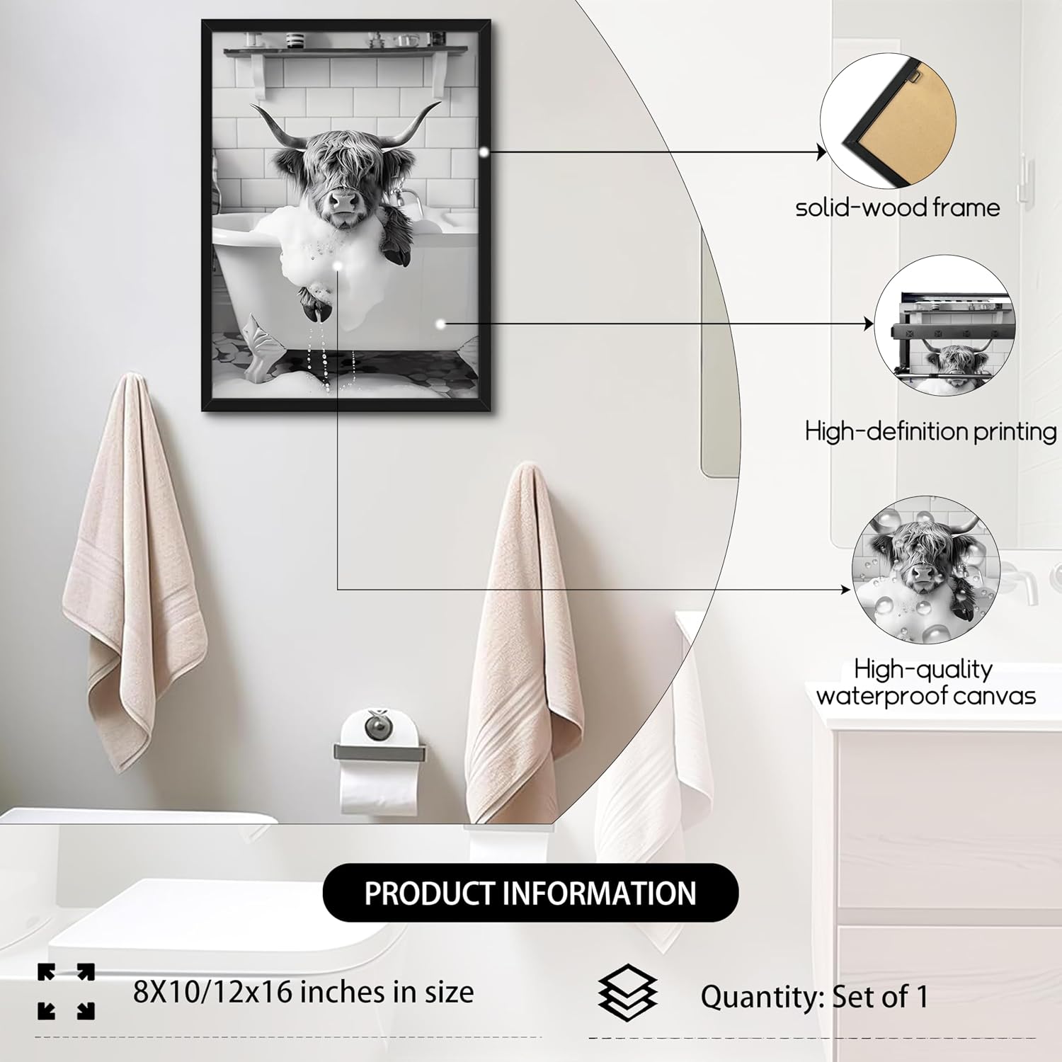 Detalle de Highland Cow Canvas Wall Art 10x8