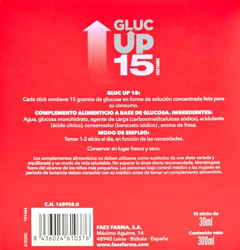 Detalle 2 de Gluc Up 15 – Complemento de glucosa en sticks de 30 ml (Sabor Fresa)