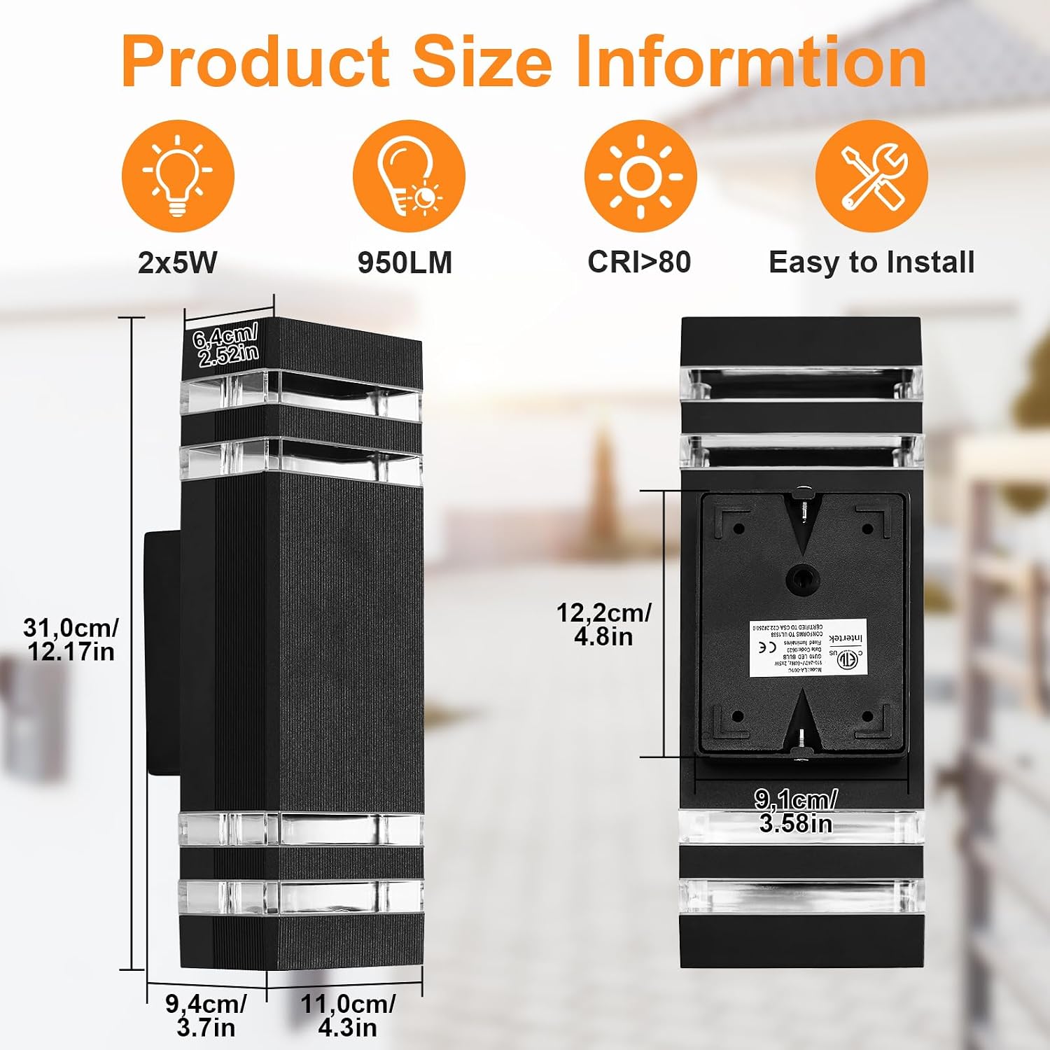 Thumbnail 5 de CELAVY Outdoor Wall Lights: Mains-Powered Up-Down LED Porch Light (IP65, Black)