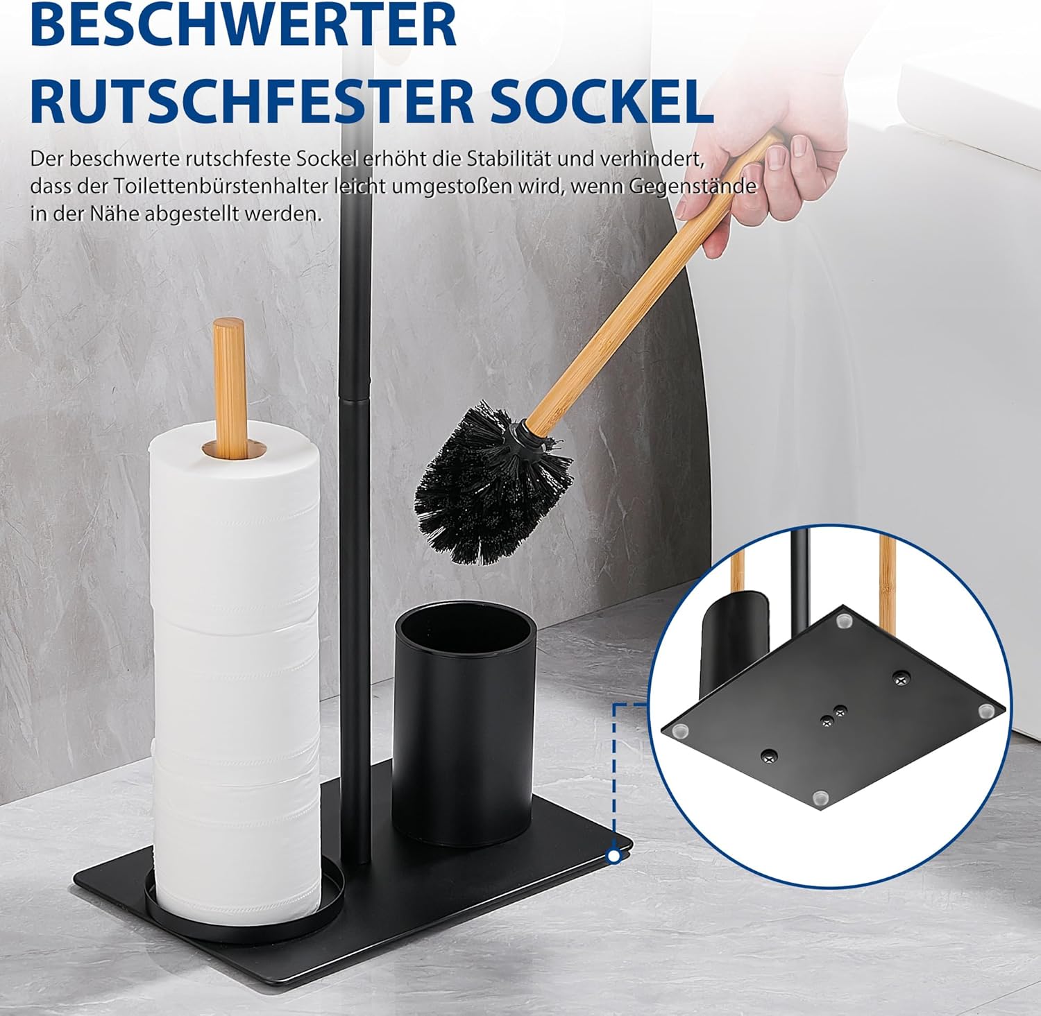 Thumbnail 4 de ASKLUND Porte-Papier Toilette sur pied avec Brosse et Rangements — sans perçage, bois noir