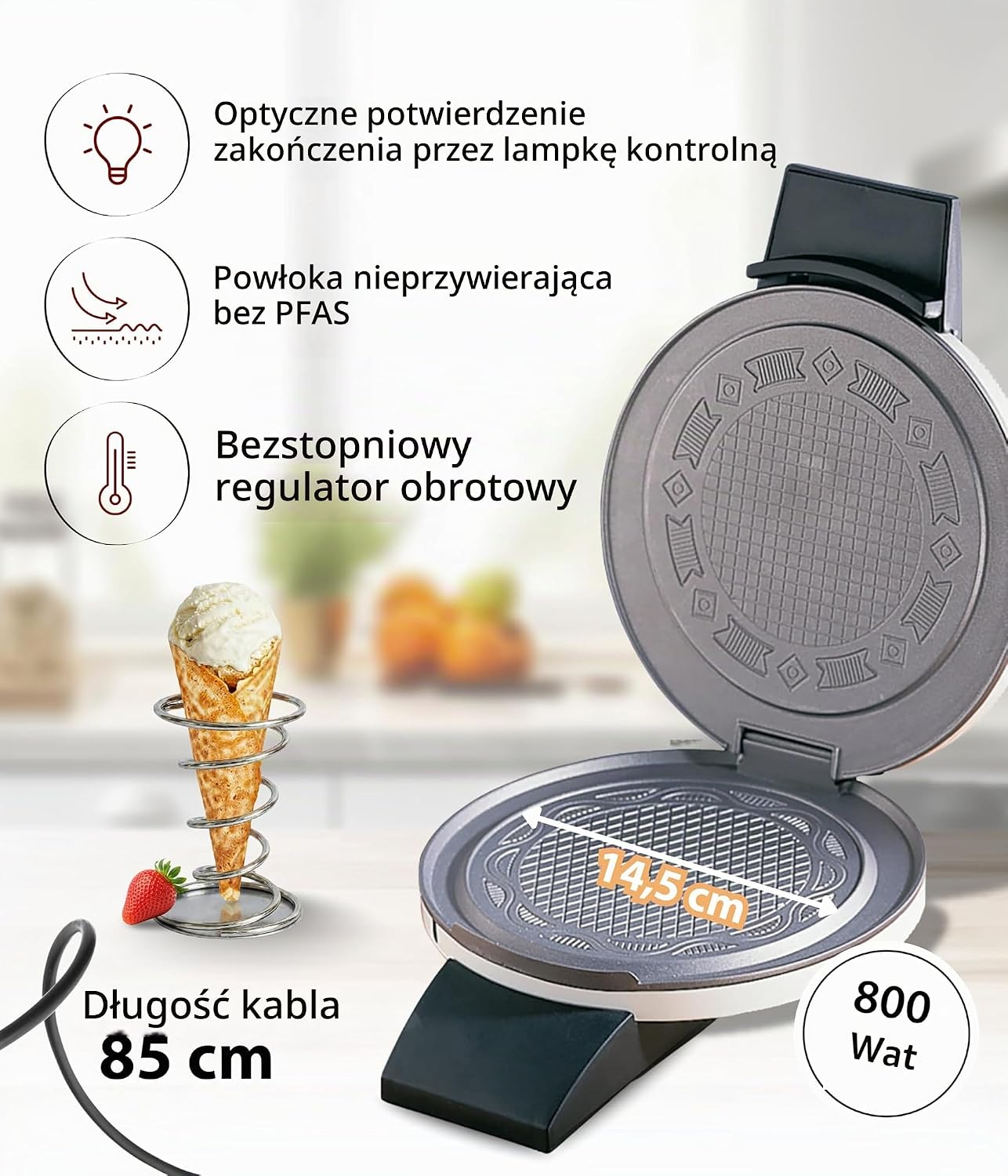 Thumbnail 1 de Cloer 261 gofrownica do cienkich rożków, 800 W, regulacja przypieczenia