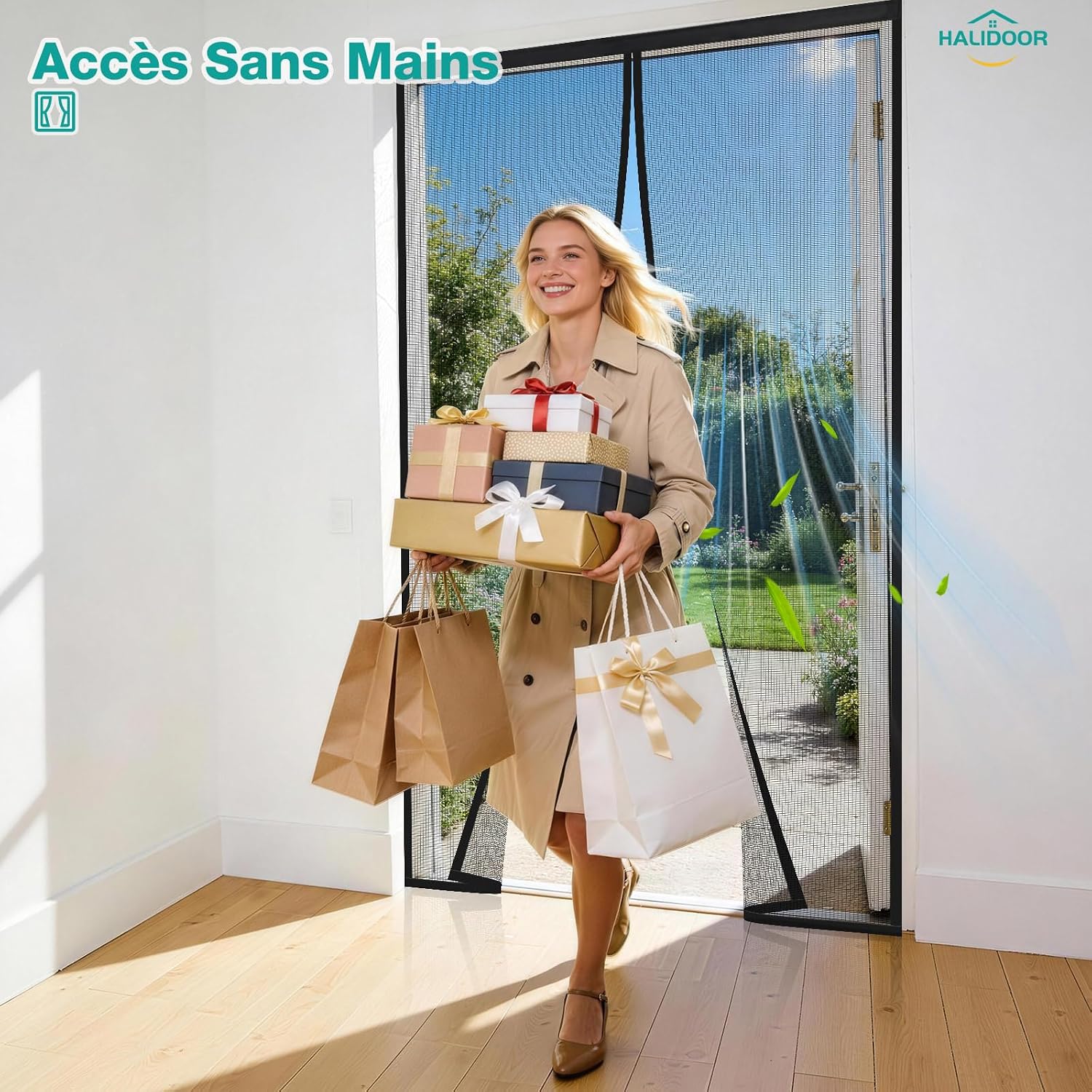 Thumbnail 6 de HALIDOOR Moustiquaire Porte Fenêtre 140x210 cm – Rideau anti-moustique noir, fermeture automatique, sans perçage