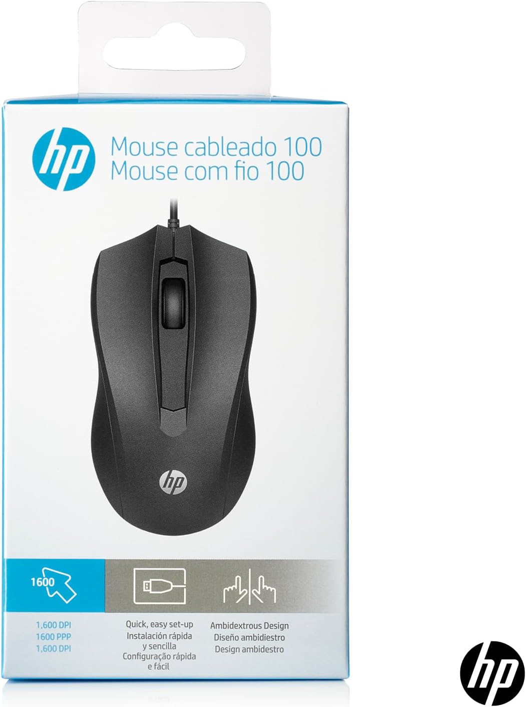 Detalle de HP 100G(6VY96AA)有線マウス、1600dpi光学式センサー・左右対称設計
