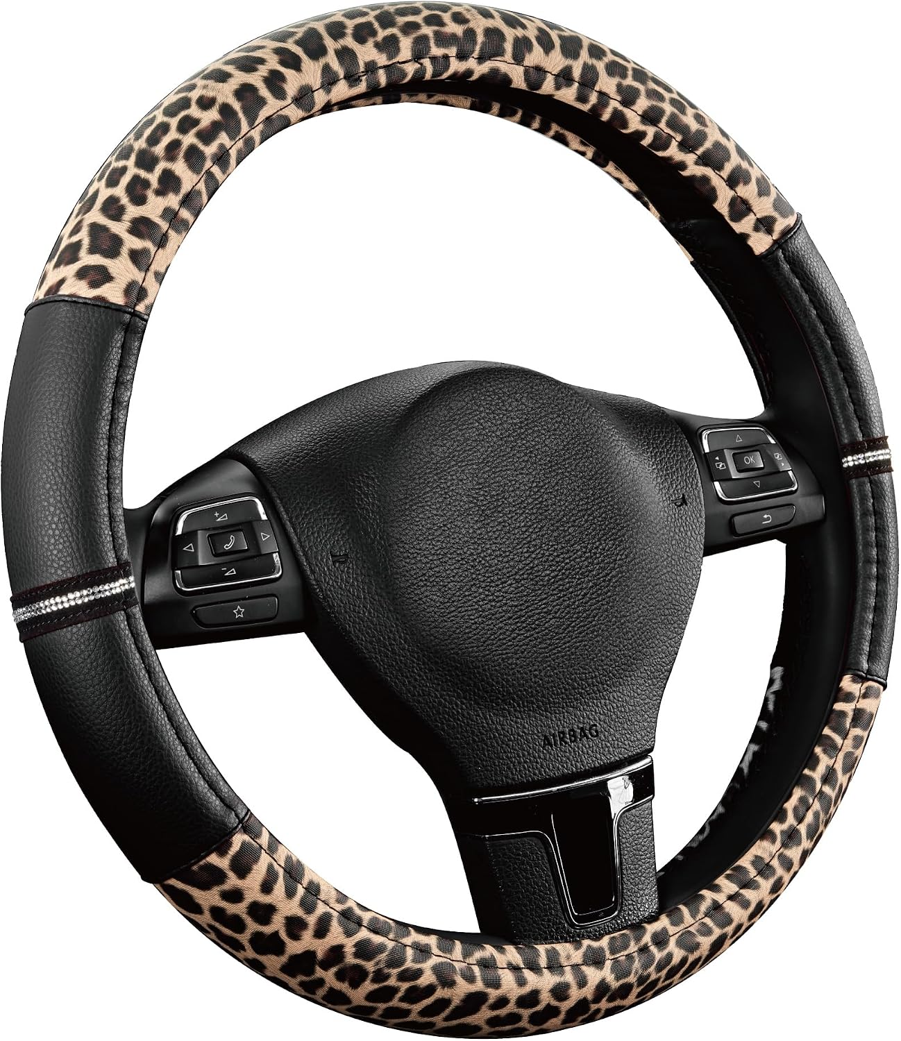 Detalle de Road Comforts Leopard Steering Wheel Cover, Black PVC Leather with Padded Grip