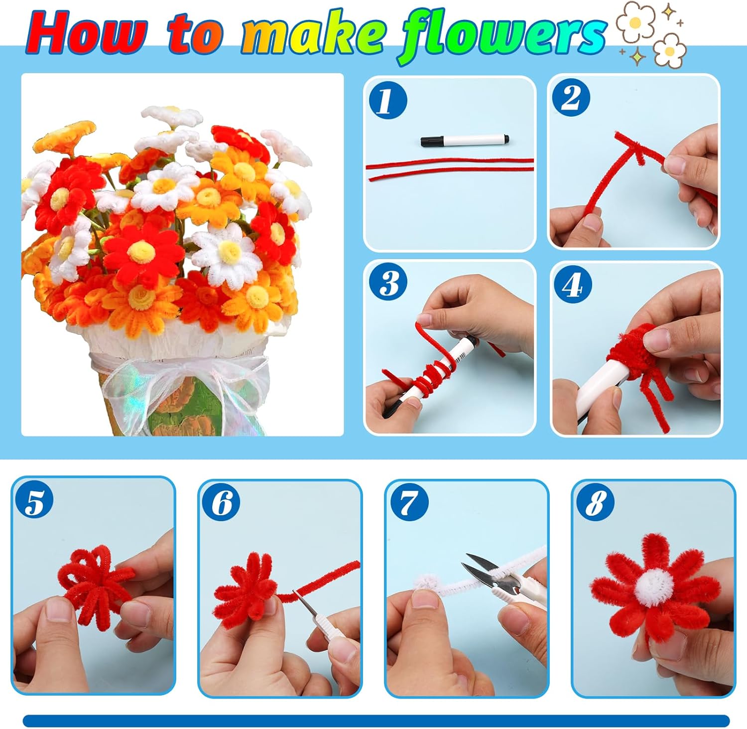 Detalle de ZXIIXZ 200-Piece Pipe Cleaners (20 Colors) for Crafts, DIY Home Arts & Decorations