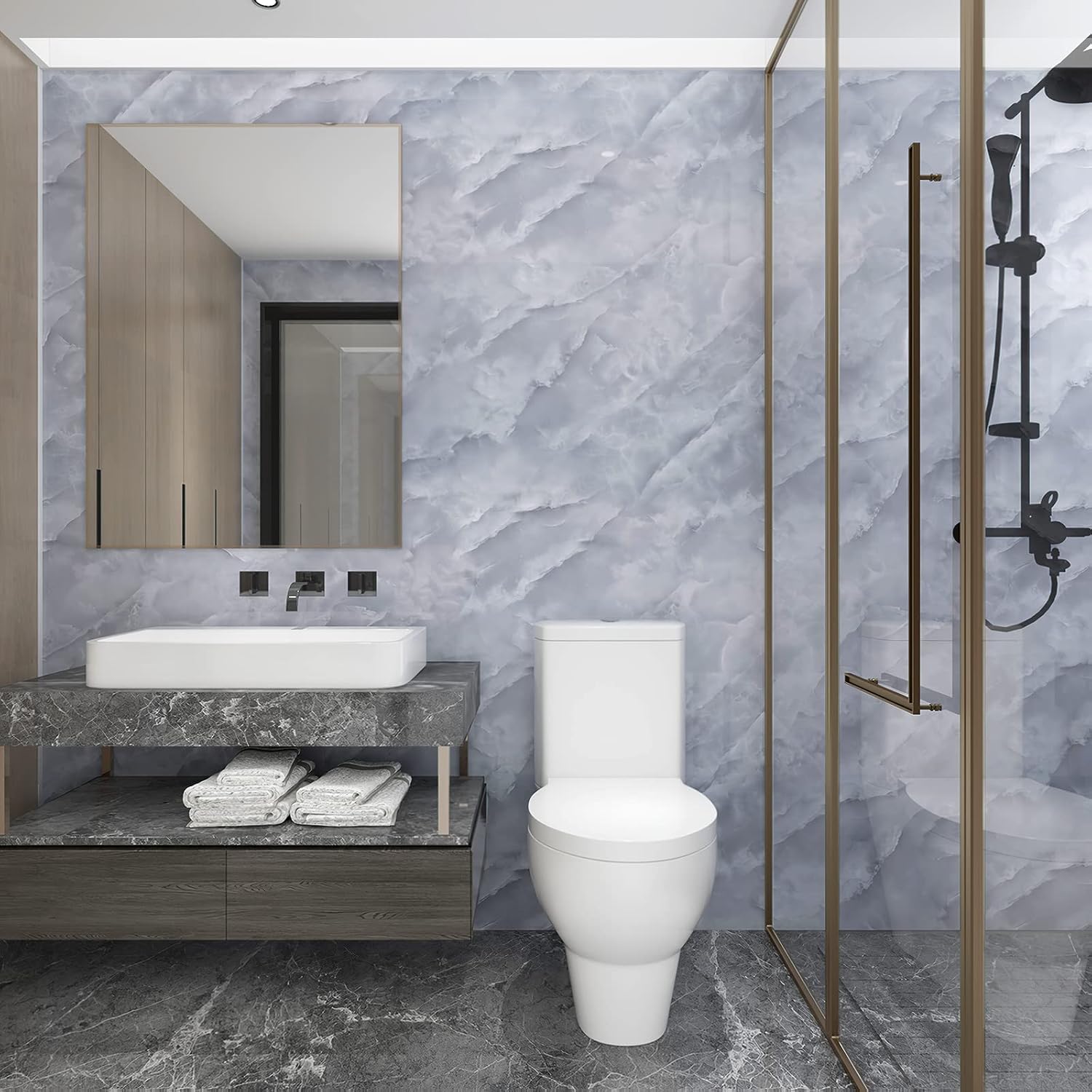 Detalle 2 de JSEVEM Grey White Marble Peel-and-Stick Wallpaper 40 cm × 9 m 🧾