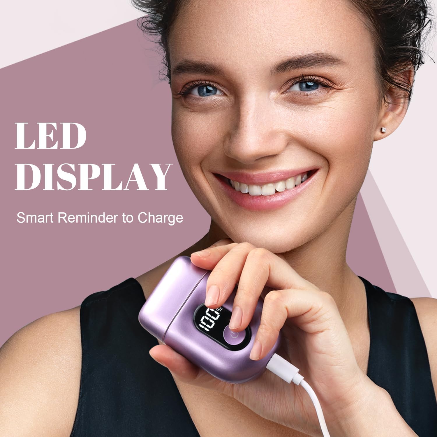 Detalle de Cordless Electric Shaver for Women: Mini Razor with LED Display (Bright Purple)