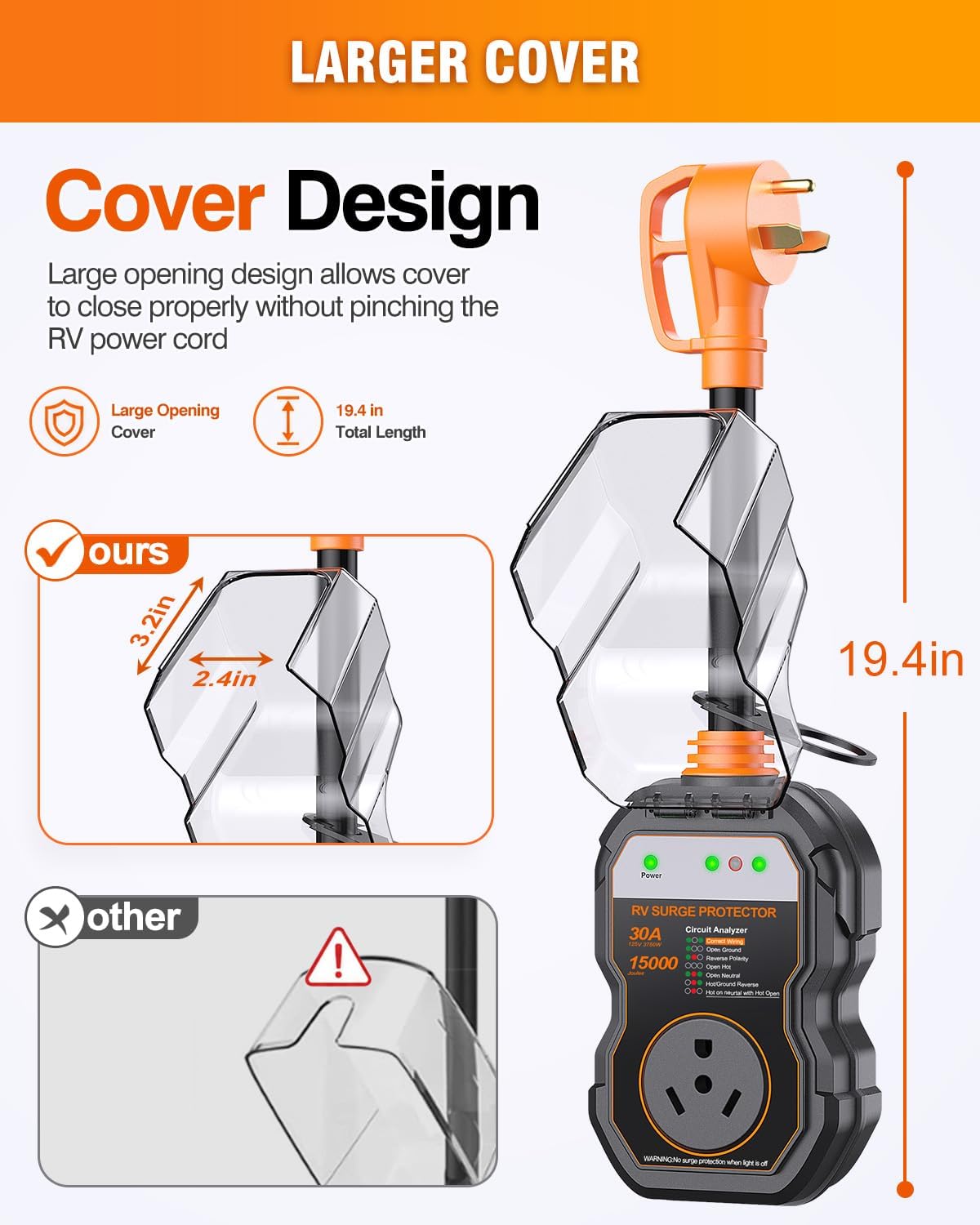 Thumbnail 5 de GEARGO 2026 RV Surge Protector 30A with 15000J, IP68 Full-Coverage Auto Shutoff