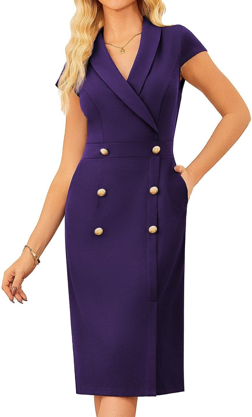 Thumbnail 5 de Robe Grace Karin Femme mi-longue bureau – manches courtes, col châle et fente frontale