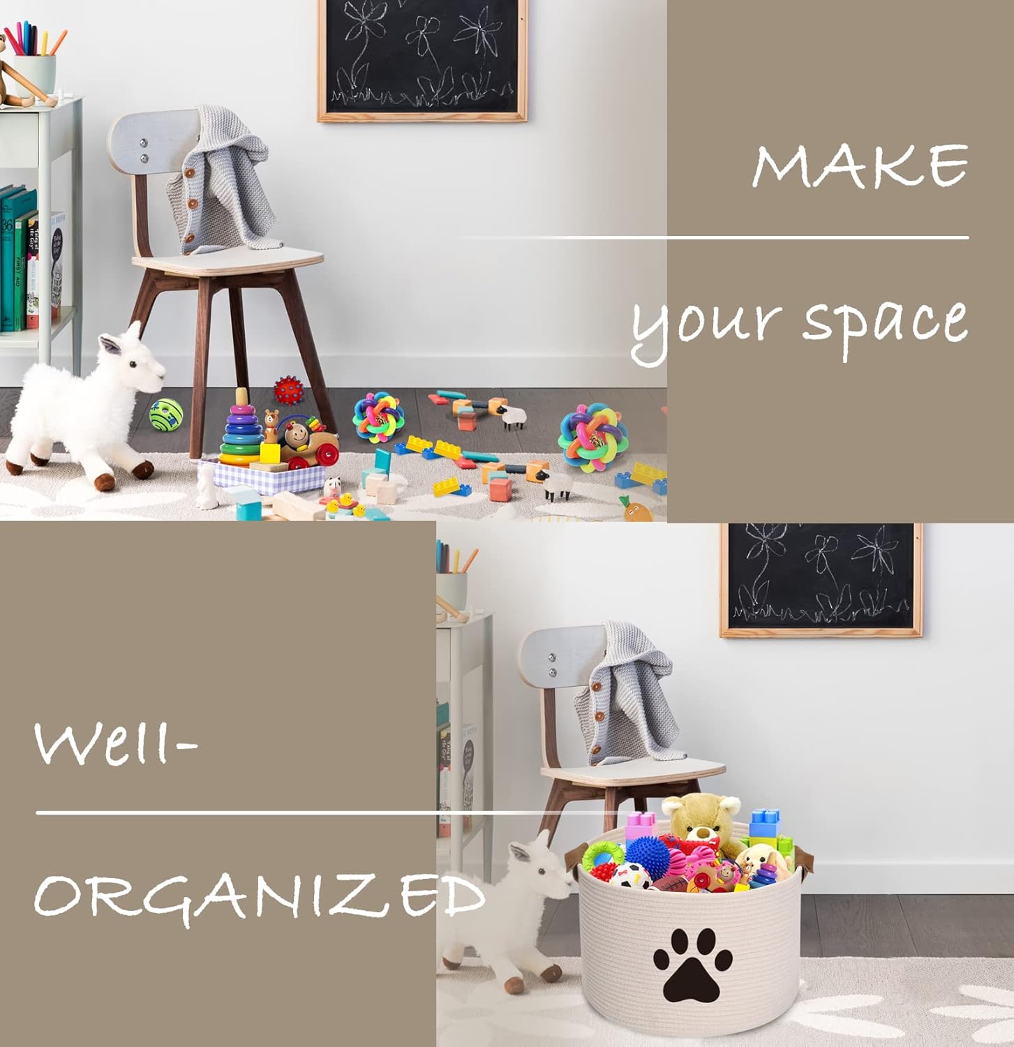 Thumbnail 5 de Morezi large beige cotton pet toy storage basket with handles (40cm D x 27cm H)