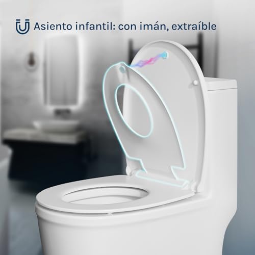 Detalle 2 de WOLTU: Asiento de Inodoro Familiar con Tapa Magnética para Niños y Cierre Suave (Forma O)