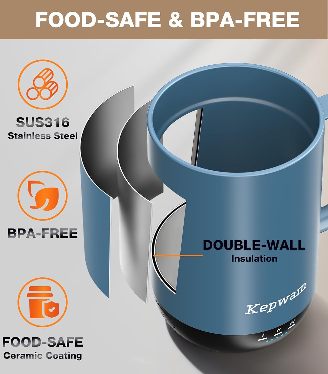 Thumbnail 4 de Kepwam T1 16oz Self-Heating Coffee Mug