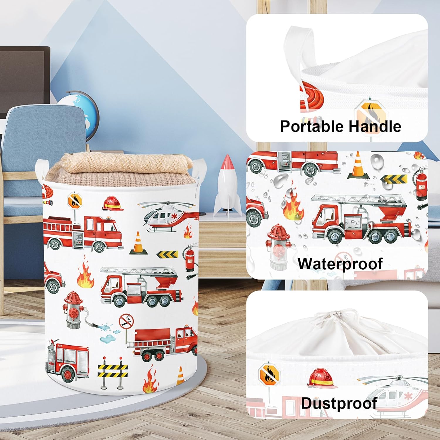 Thumbnail 3 de Clastyle Car Baby Laundry Hamper Collapsible Clothes Storage Basket (Fire Engine) 36 x 45 cm