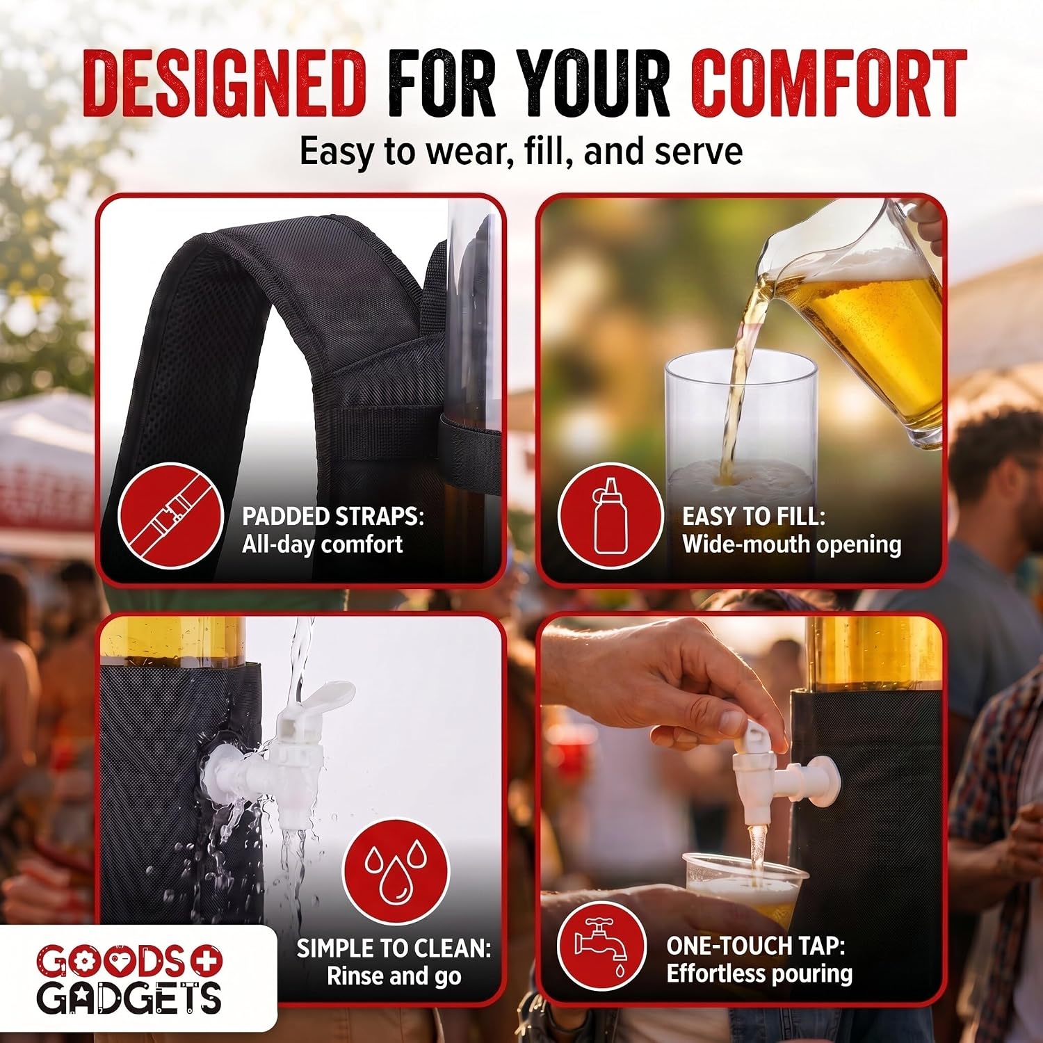 Detalle 2 de GOODS+GADGETS Beer Backpack Duo, 6 L Drinks Dispenser with Taps