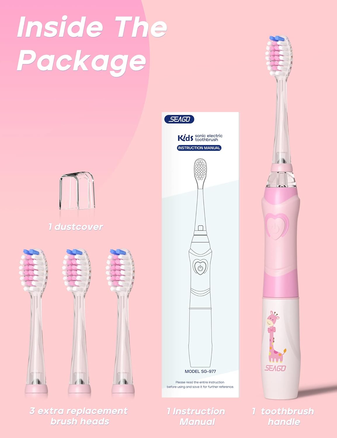 Thumbnail 4 de SEAGO SG977 Kids Electric Toothbrush (Ages 3+), Soft Bristles, Timer, IPX7 Waterproof