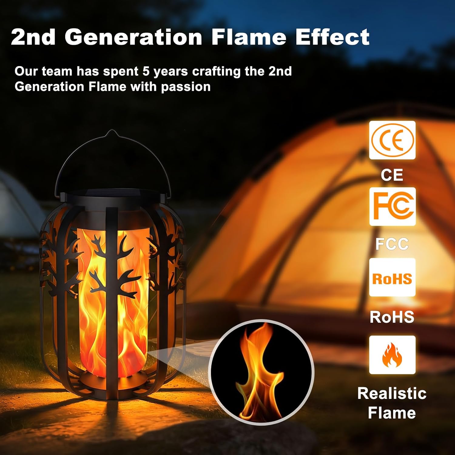 Detalle de KagoLing 4-Pack Gen2 Solar Flame Lanterns for Outdoor Gardens