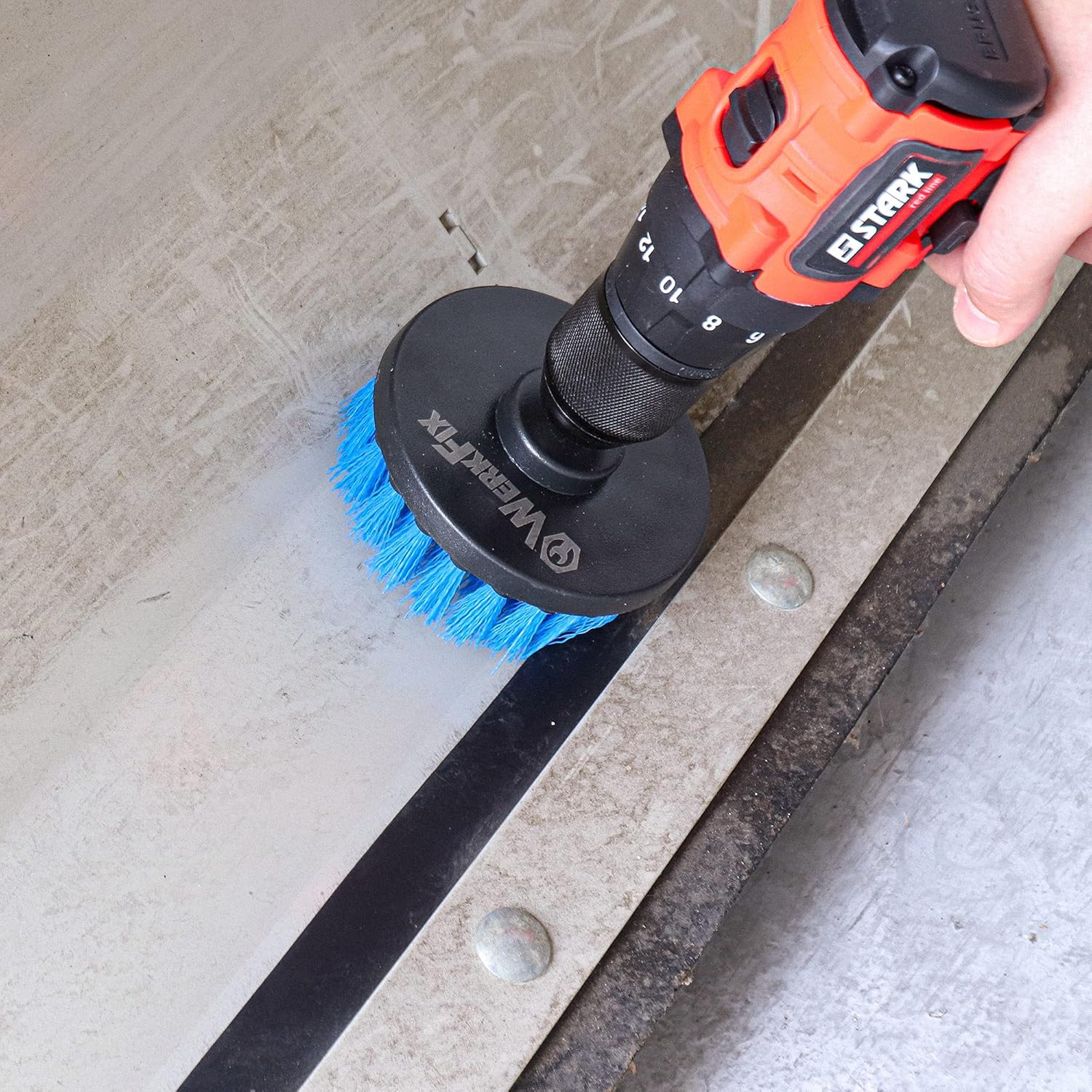 Thumbnail 1 de WERKFIX Set 6 spazzole per trapano elettrico con setole blu (medie) per pulizia di piastrelle, ceramica, legno e altro