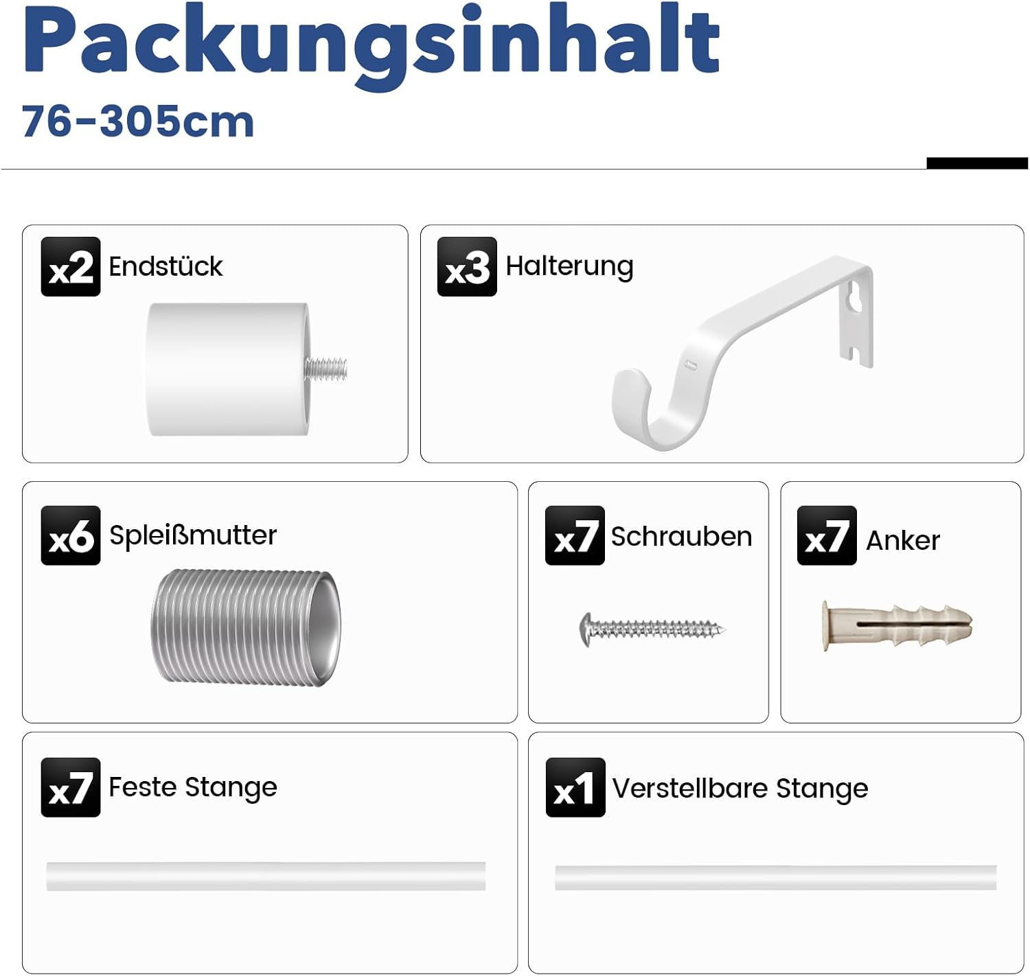 Thumbnail 6 de GEEBOBO Gardinenstange verstellbar 76–305 cm (Ø 19 mm) in Weiß