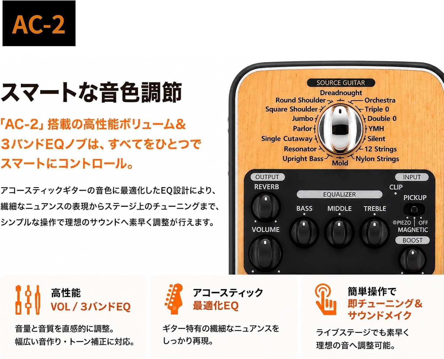 Detalle de ZOOM AC-2 アコースティックギター用プリアンプ&ハンドル付きセミハードケースセット