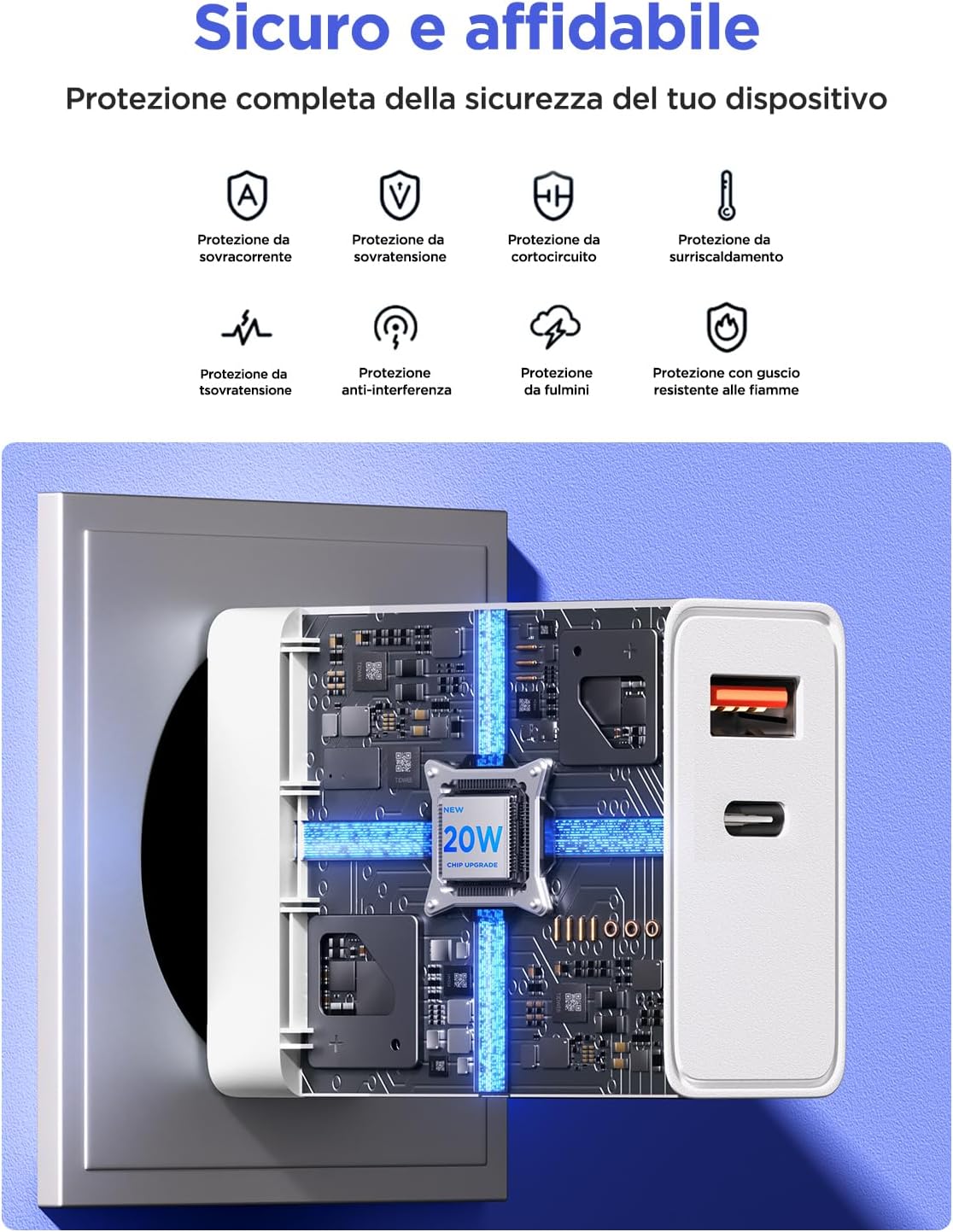 Thumbnail 6 de Caricatore USB C, 2 Pezzi: 20W PD3.0 + QC3.0, Spina Tipo C – Alimentatore Multiplo per Casa, Ufficio e Viaggio