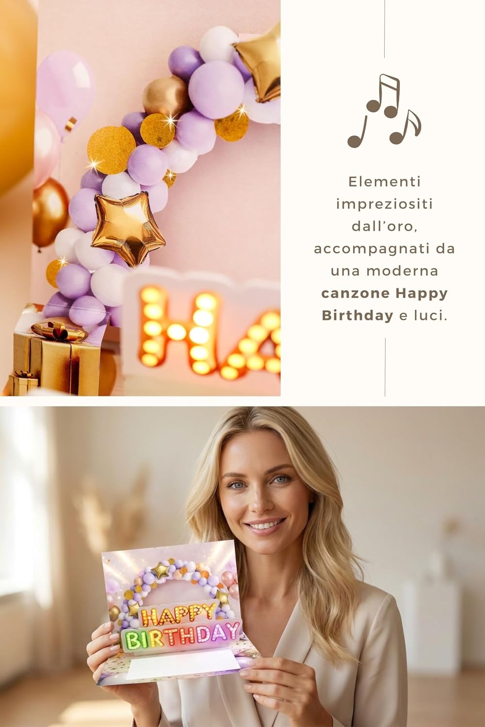 Thumbnail 6 de Joli Coon Biglietto auguri compleanno con musica e luce – biglietto pop-up 3D per donna, busta e sigillo