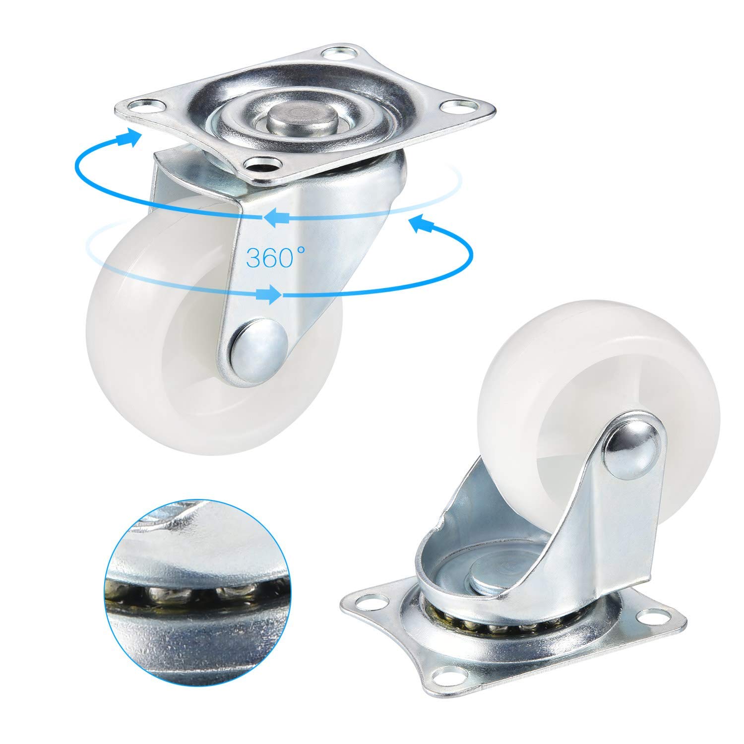 Thumbnail 1 de JIZZU 4Pcs Swivel Castor Wheels 40mm PU Rubber Heavy Duty Casters | 360° Rotation