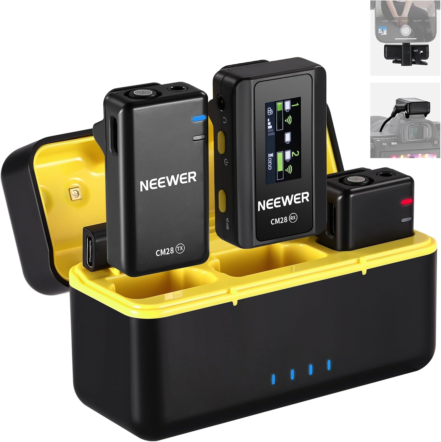 Detalle de NEEWER CM28 Wireless Lavalier Microphone with Dual Transmitters and 4GB Recording