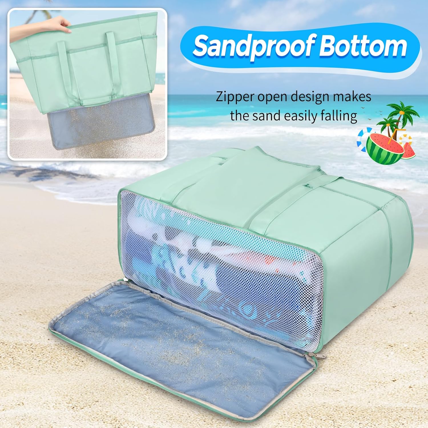 Thumbnail 3 de BTNEEU Grand sac de plage XXL Famille 45L, pliable avec poches et compartiment humide séparé