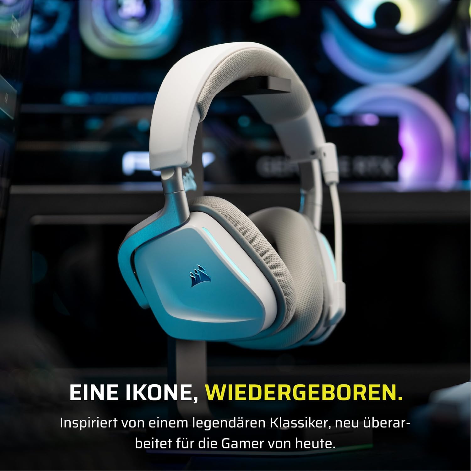 Detalle de Corsair Void v2 Wireless Gaming-Headset mit Bluetooth, Dolby Atmos und bis zu 70 Stunden Akkulaufzeit – Weiß