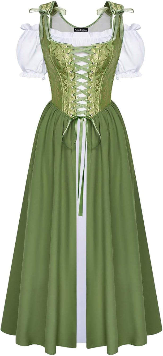 Detalle de Scarlet Darkness Renaissance Costume Dress, Two-Piece Corset Set with Pockets