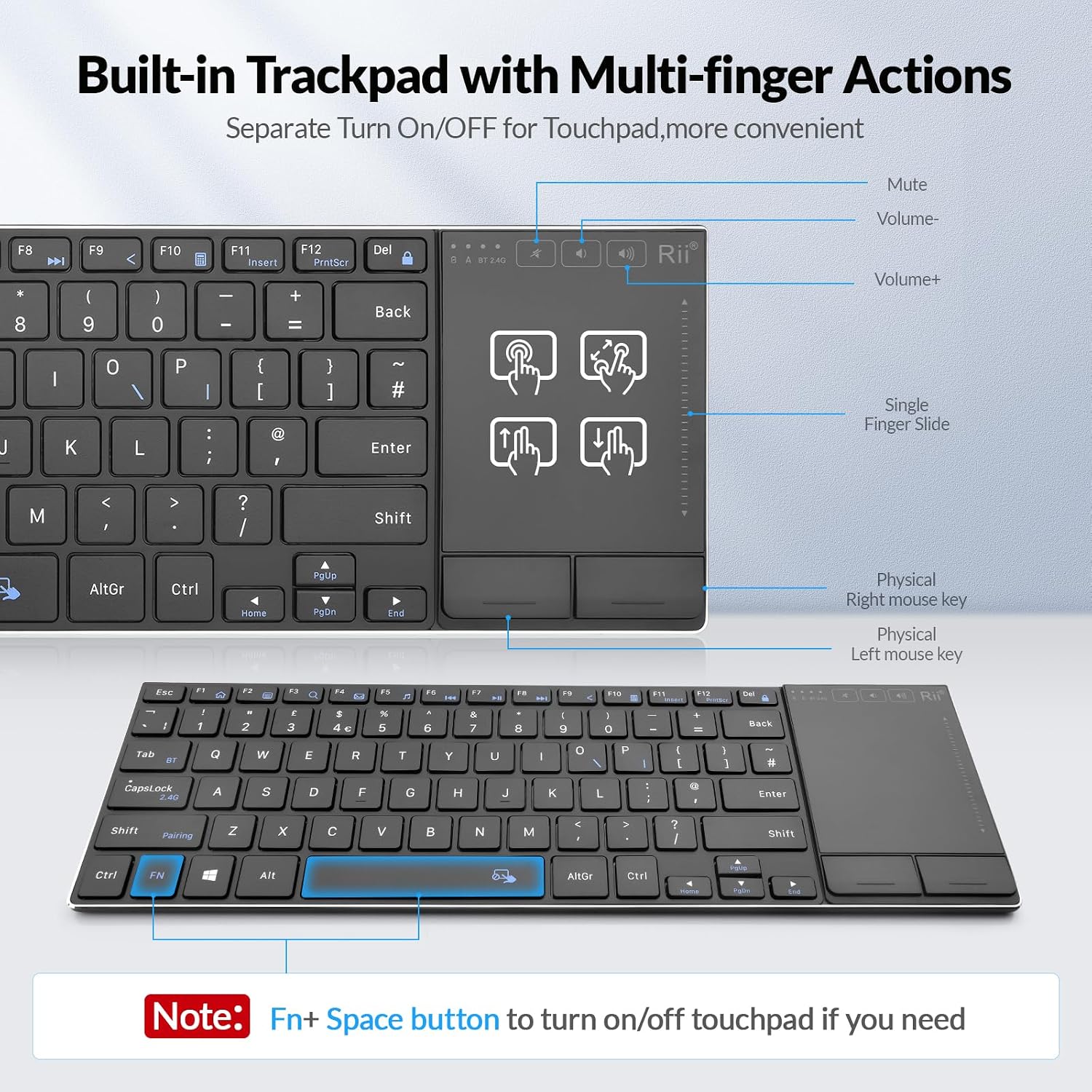 Thumbnail 3 de Rii K22S wireless keyboard with trackpad BT+2.4G