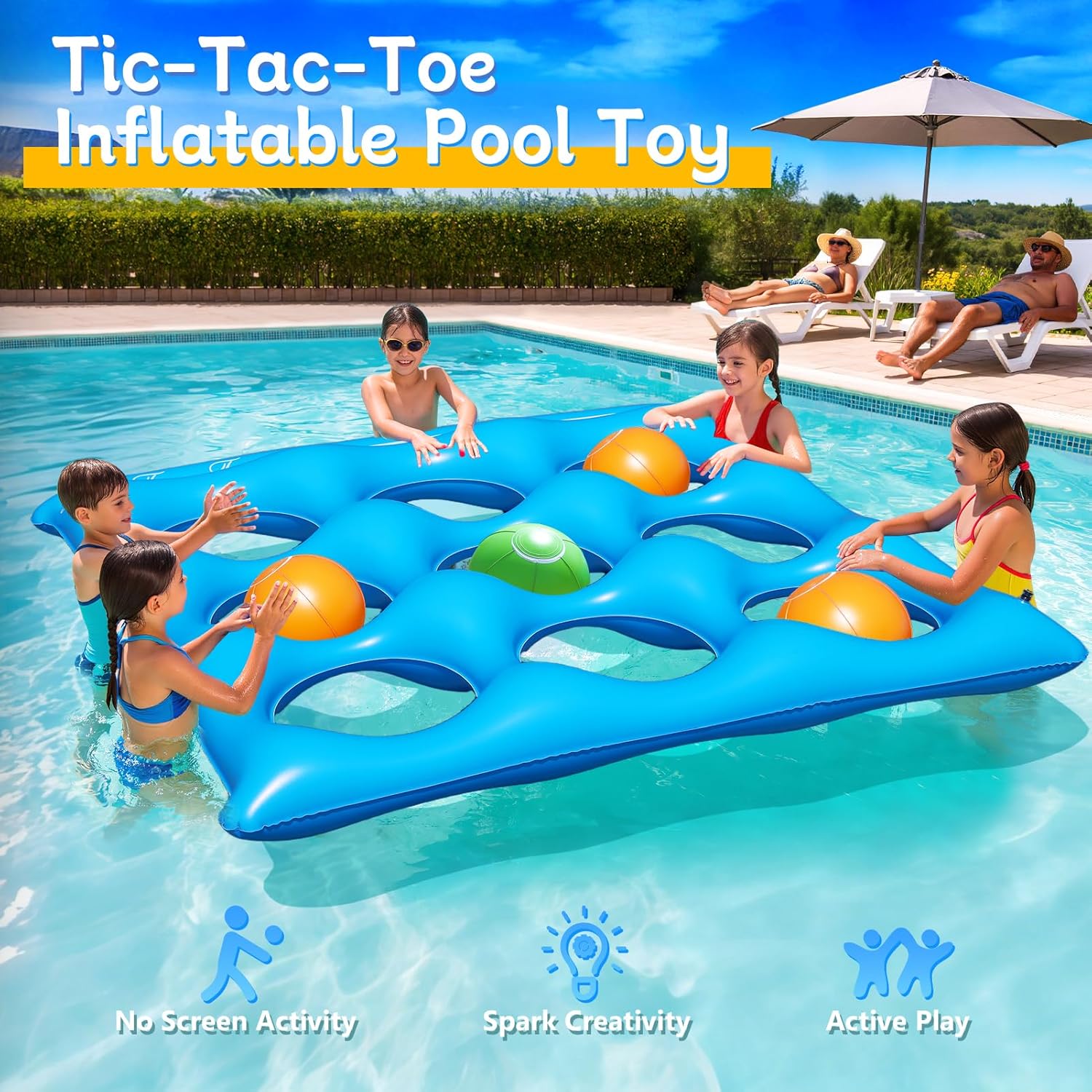 Detalle de Luxfero Tic-Tac-Toe gonflable pour piscine – Jeu géant 2 à 10 joueurs